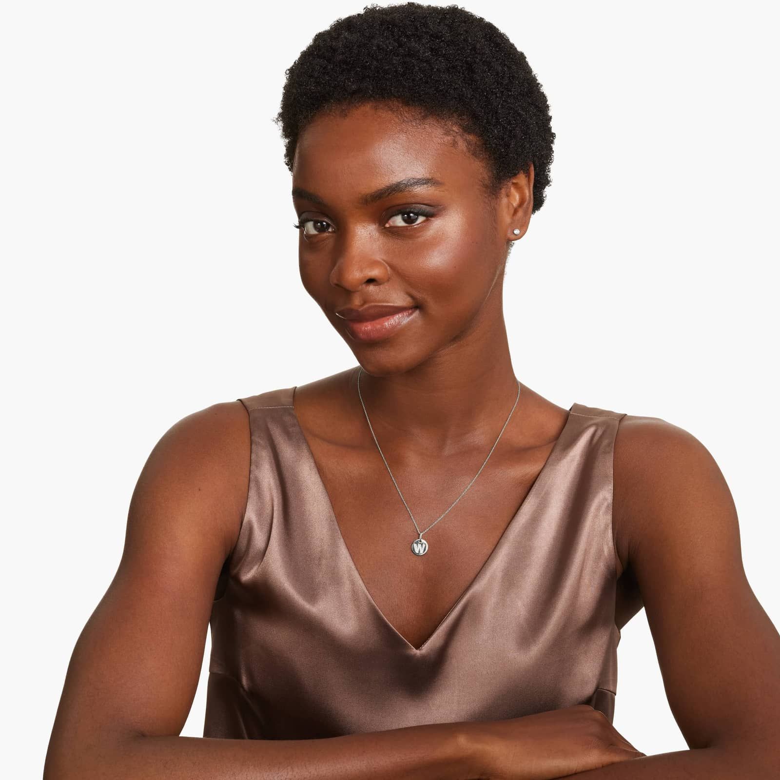 Diamond Initial W Pendant In 14K White Gold