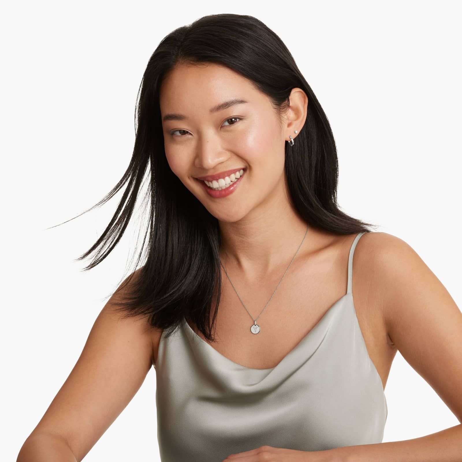 Diamond Initial Y Pendant In 14K White Gold