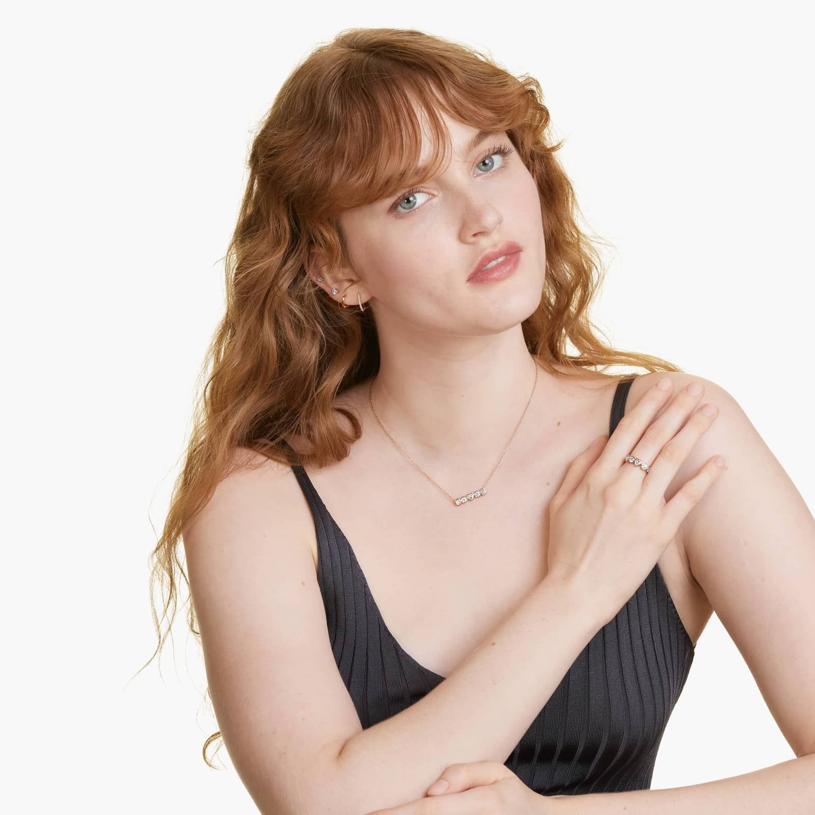 Fancy Bezel Pendant With Emerald, Round, And Heart Shaped Lab-Grown Diamonds In 14K Rose Gold