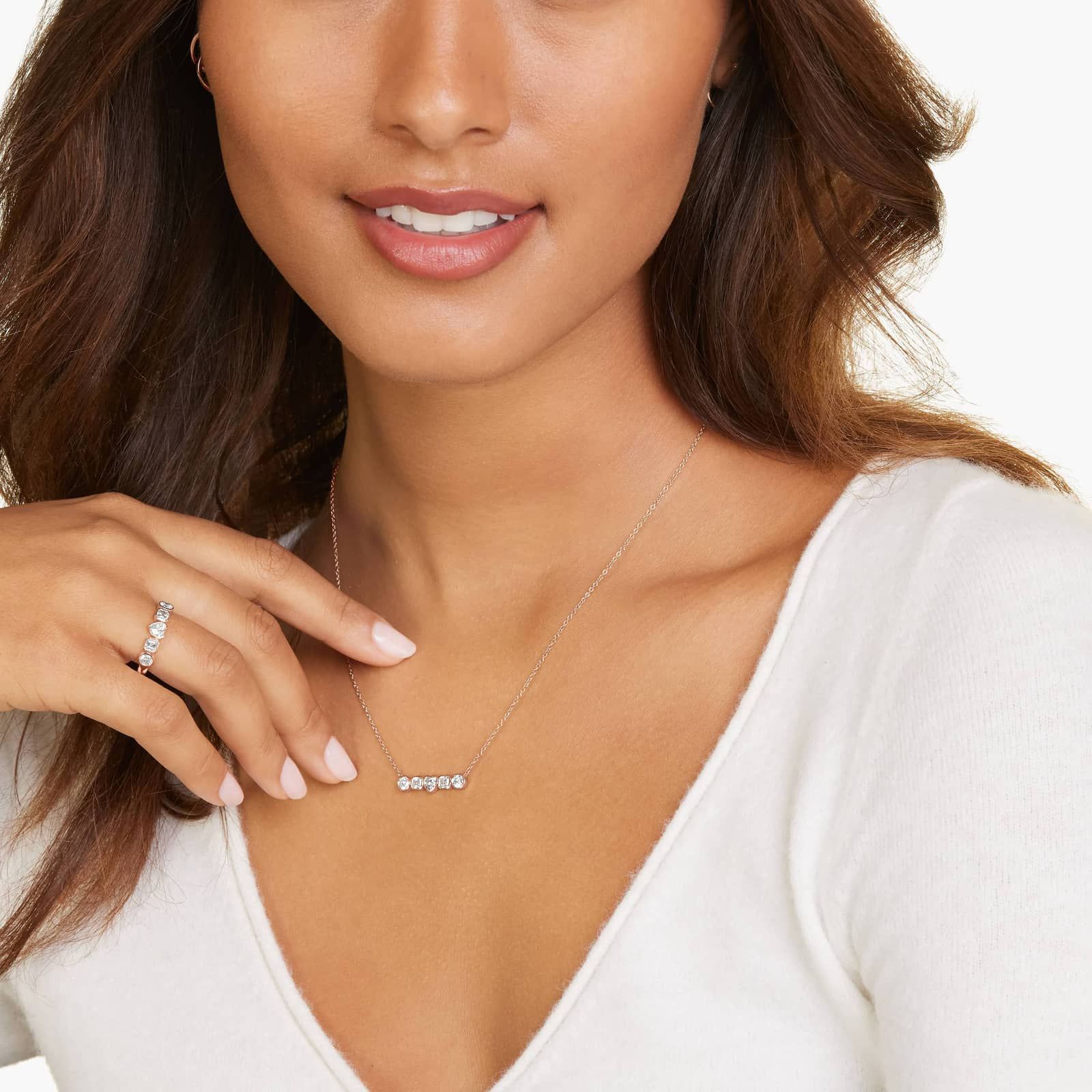 Fancy Bezel Pendant With Round, Asscher, And Heart Shaped Lab-Grown Diamonds In 14K Rose Gold