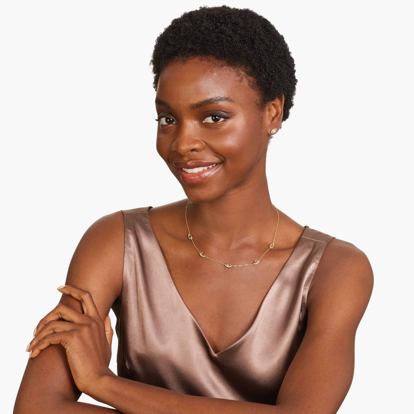 14K Yellow Gold Radiant Reflections Marquise Shaped Citrine & Round Diamonds Station Necklace