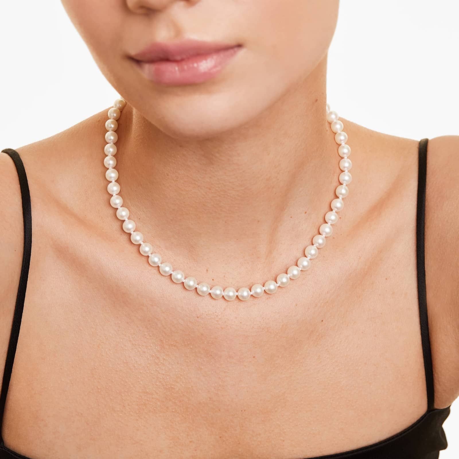 Akoya Cultured Pearl Ball Necklace in 14K White Gold