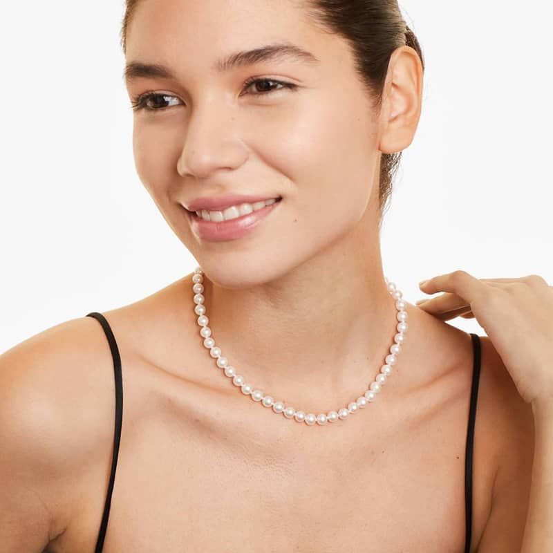 14K Yellow Gold Akoya Cultured Pearl Ball Clasp 16" Necklace (6.50-7.0mm) By James Allen