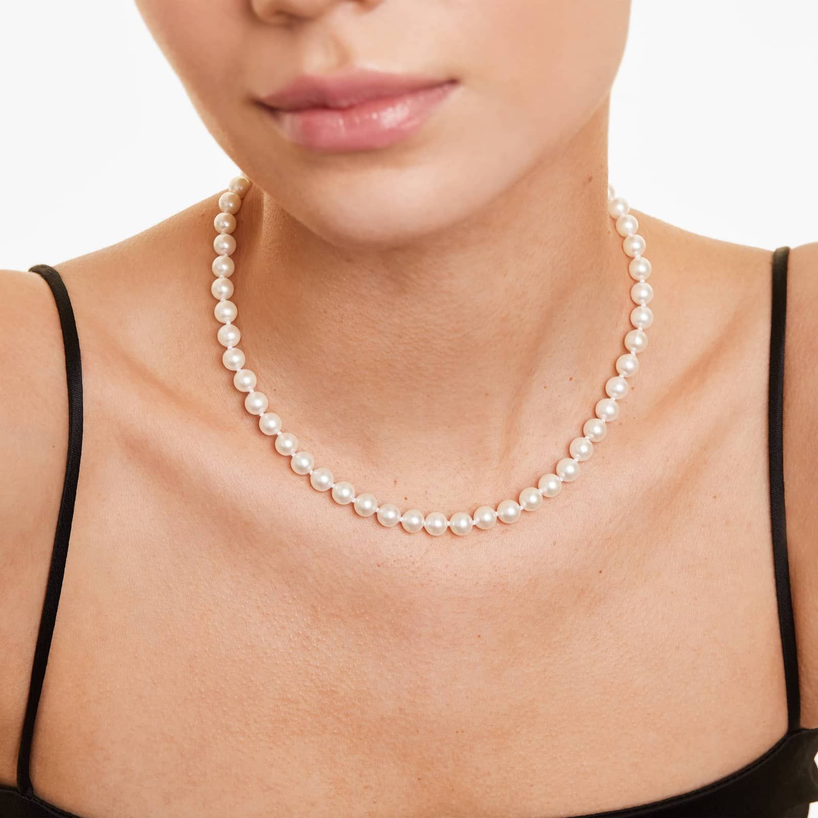 14K Yellow Gold Akoya Cultured Pearl Ball Clasp 16" Necklace (6.50-7.0mm)