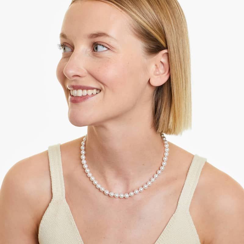 14K White Gold Akoya Cultured Pearl Ball Clasp 16" Necklace (7.0-7.5mm) By James Allen