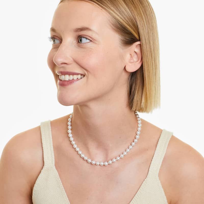 14K Yellow Gold Akoya Cultured Pearl Ball Clasp 16" Necklace (7.0-7.5mm) By James Allen
