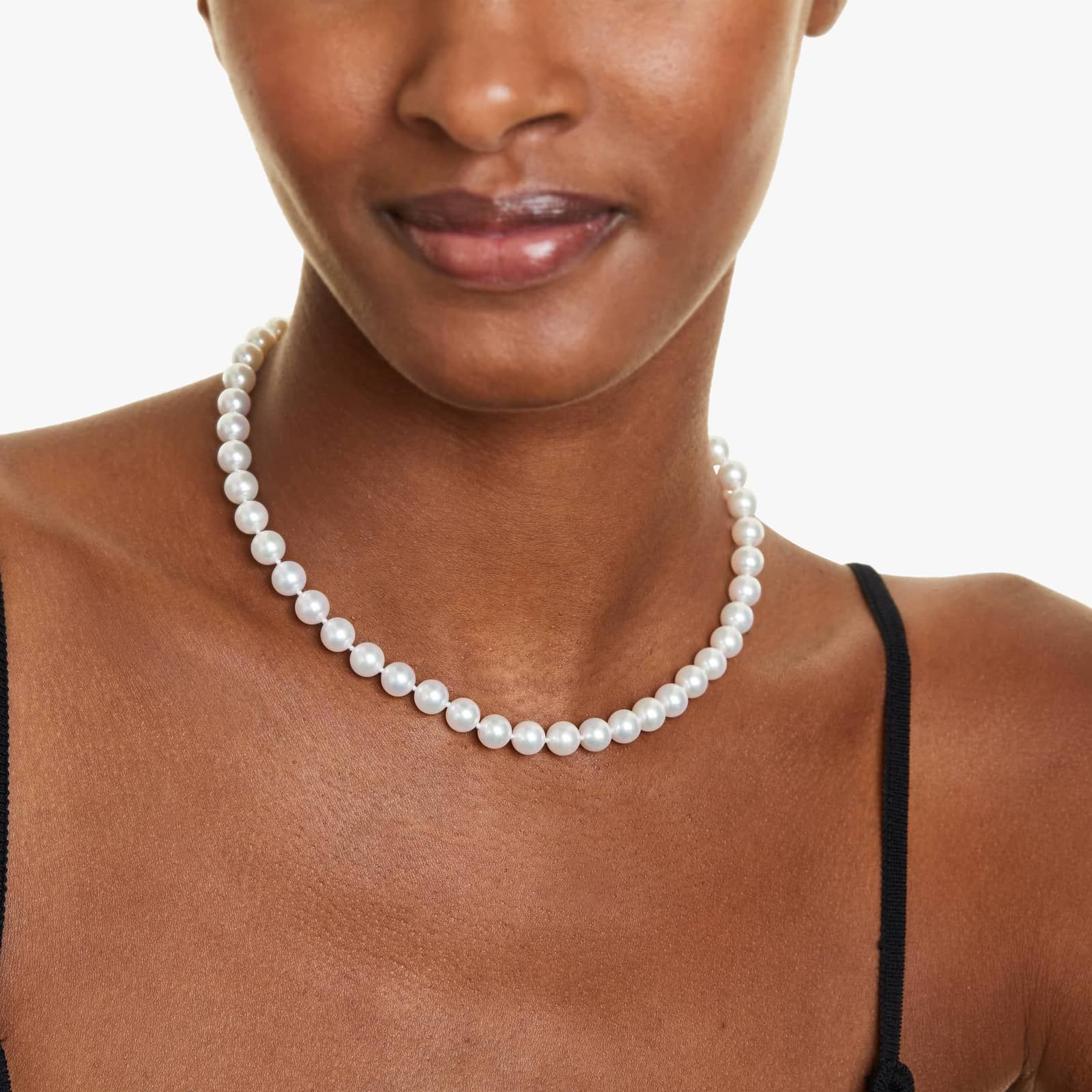 14K White Gold Akoya Cultured Pearl Ball Clasp 16" Necklace (7.5-8.0mm)