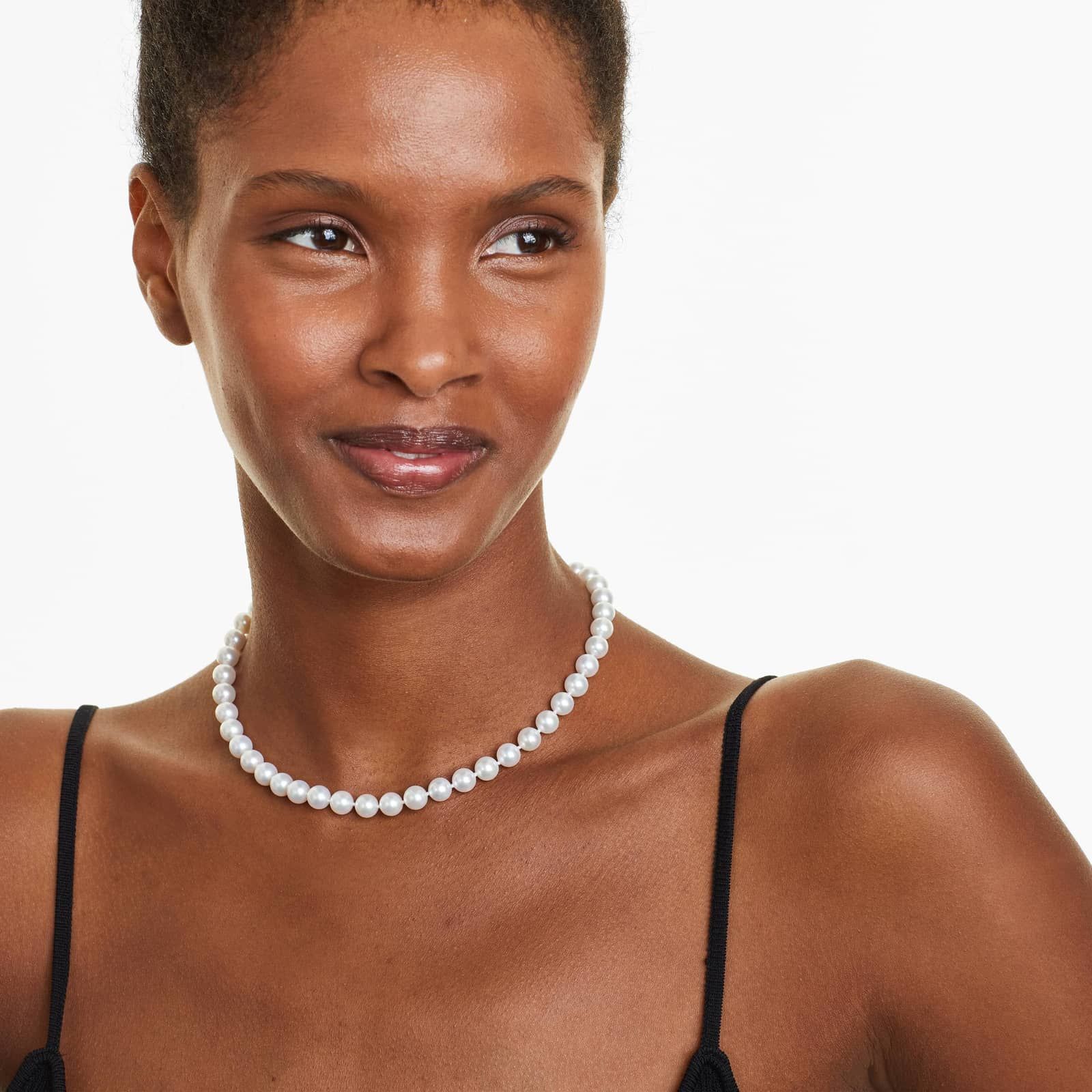 14K Yellow Gold Akoya Cultured Pearl Ball Clasp 16" Necklace (7.5-8.0mm)