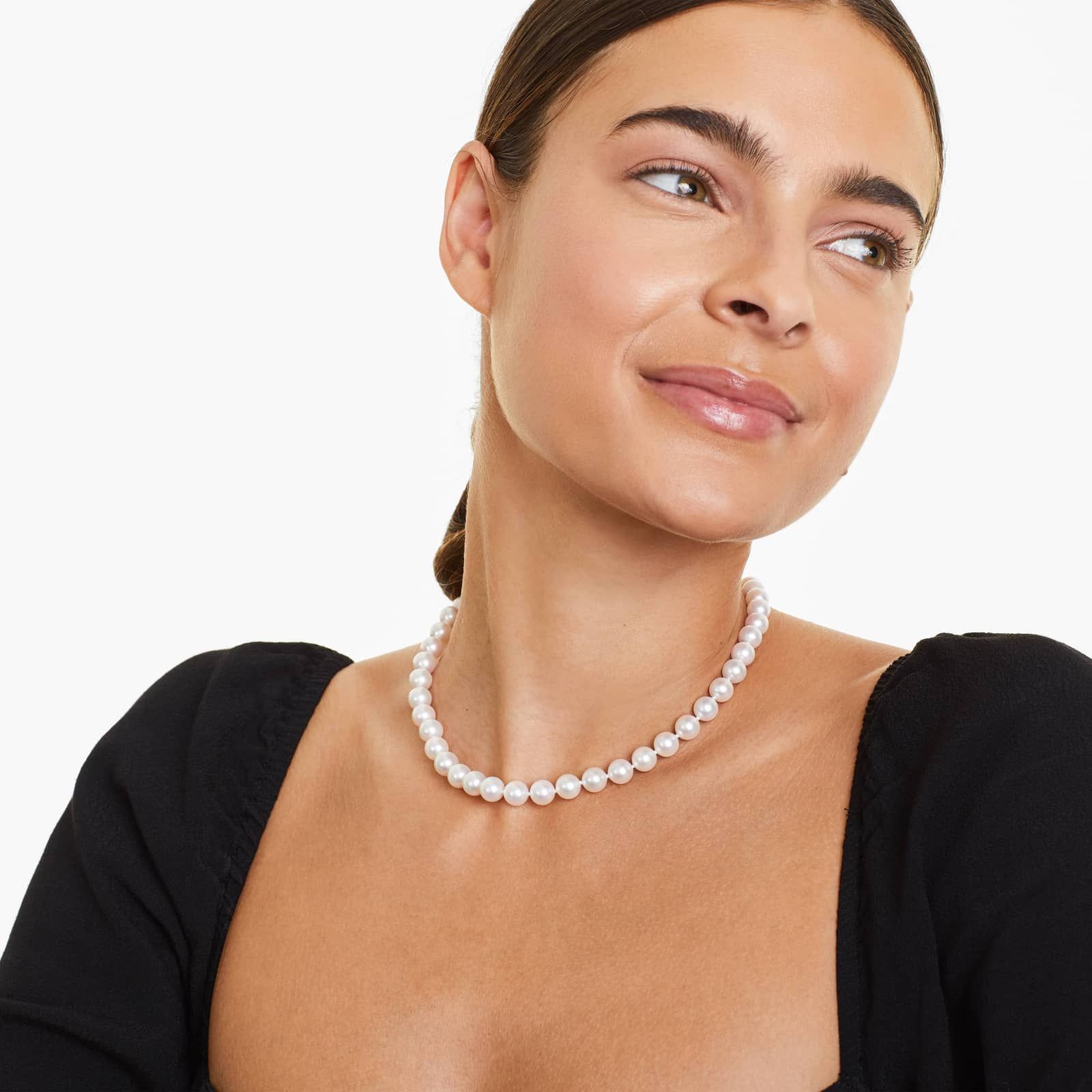 14K White Gold Akoya Cultured Pearl Ball Clasp 16" Necklace (8.0-8.5mm)