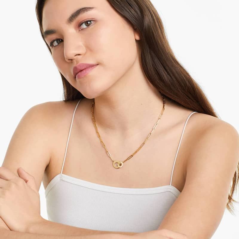 14K Yellow Gold Interlocked Disk Paper Clip Necklace