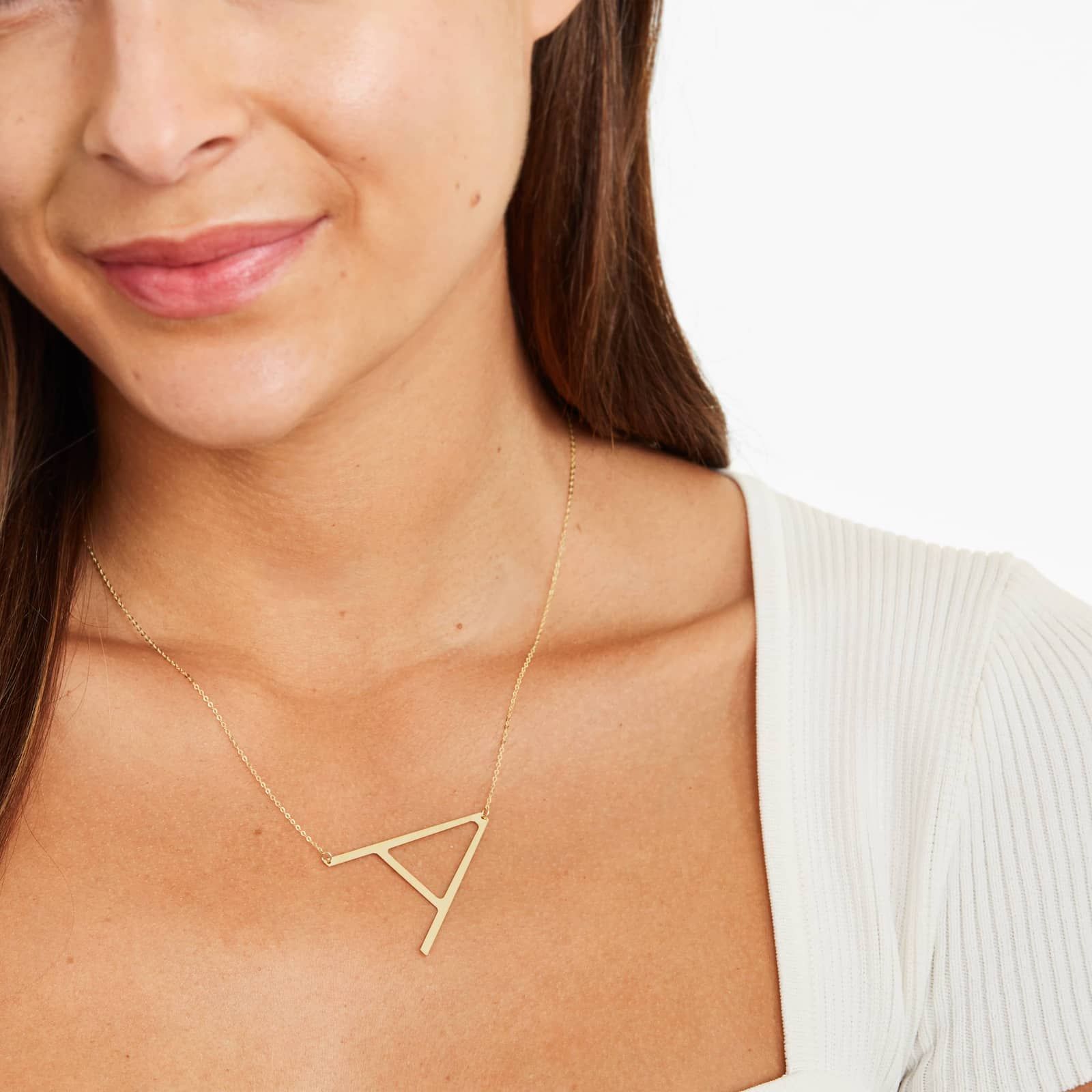 14K Yellow Gold Large Initial A Necklace