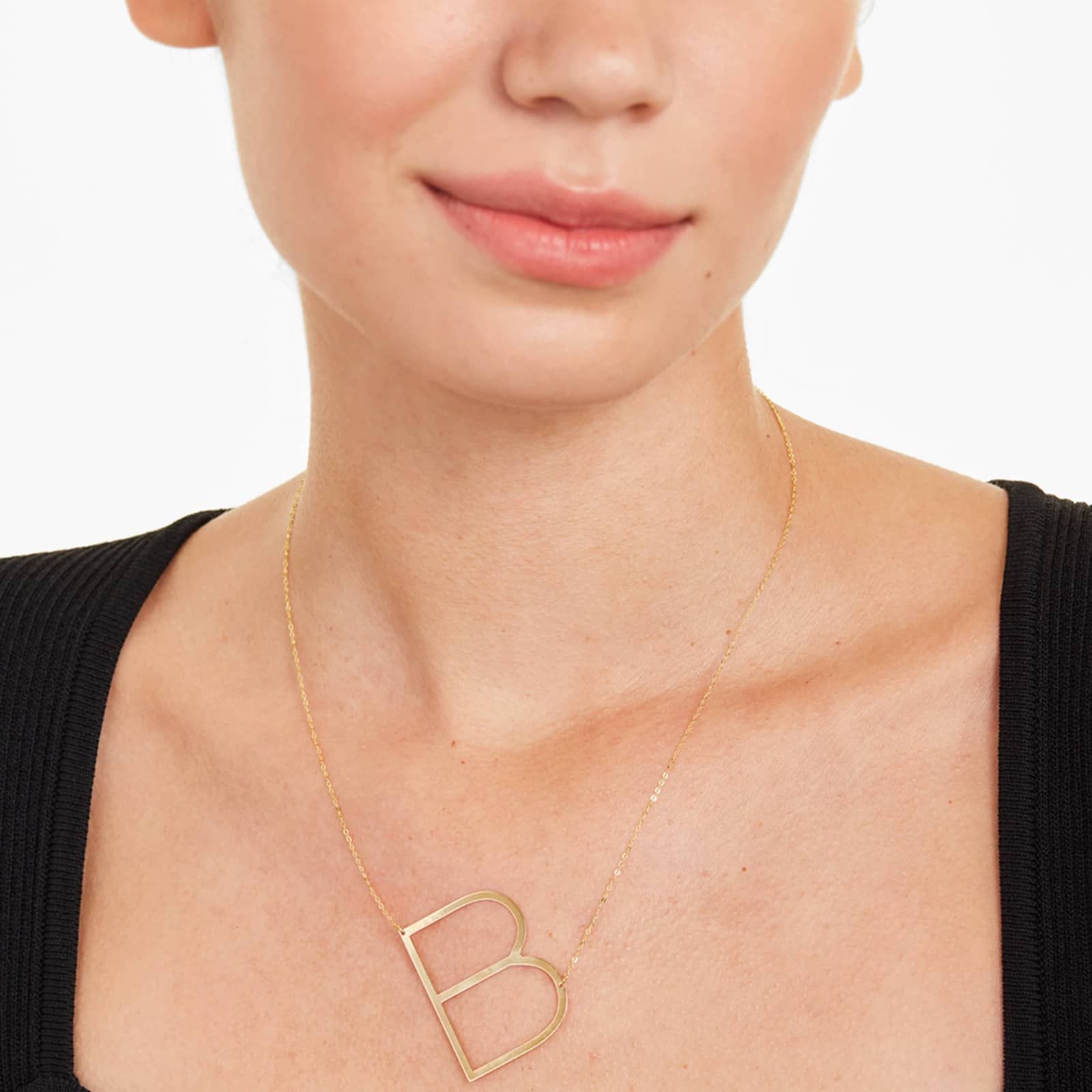 14K Yellow Gold Large Initial B Necklace