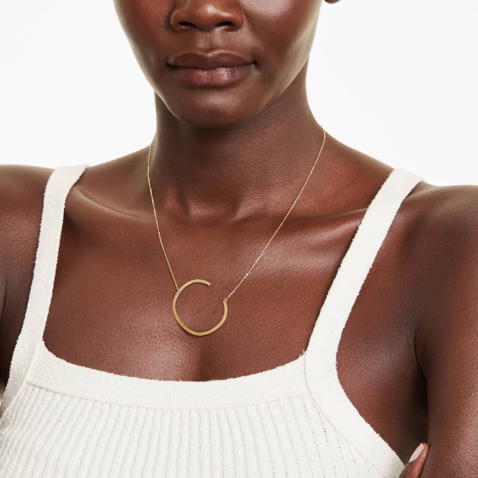 14K Yellow Gold Large Initial C Necklace