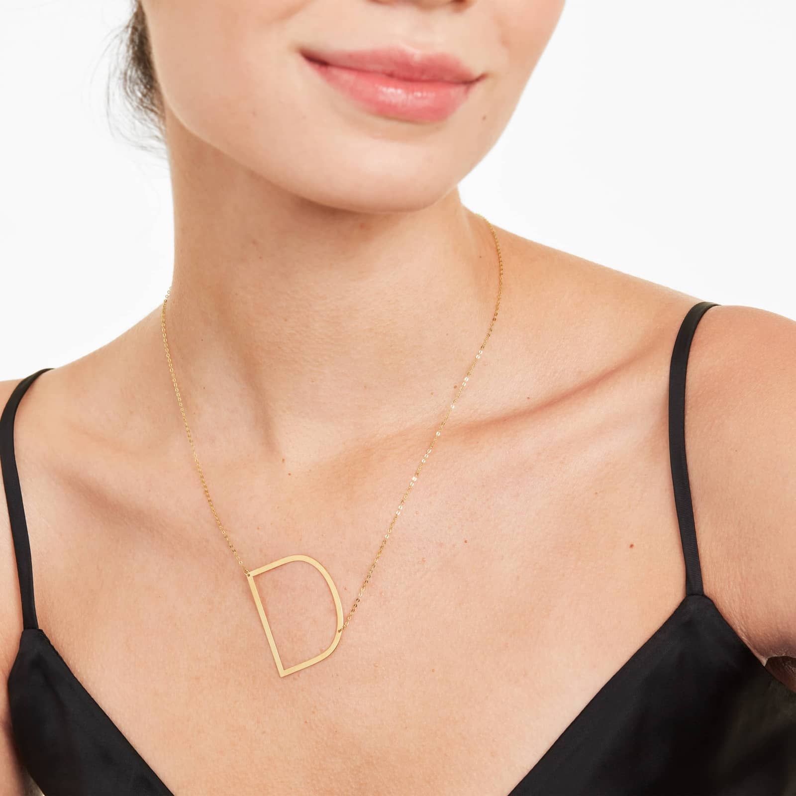 14K Yellow Gold Large Initial D Necklace