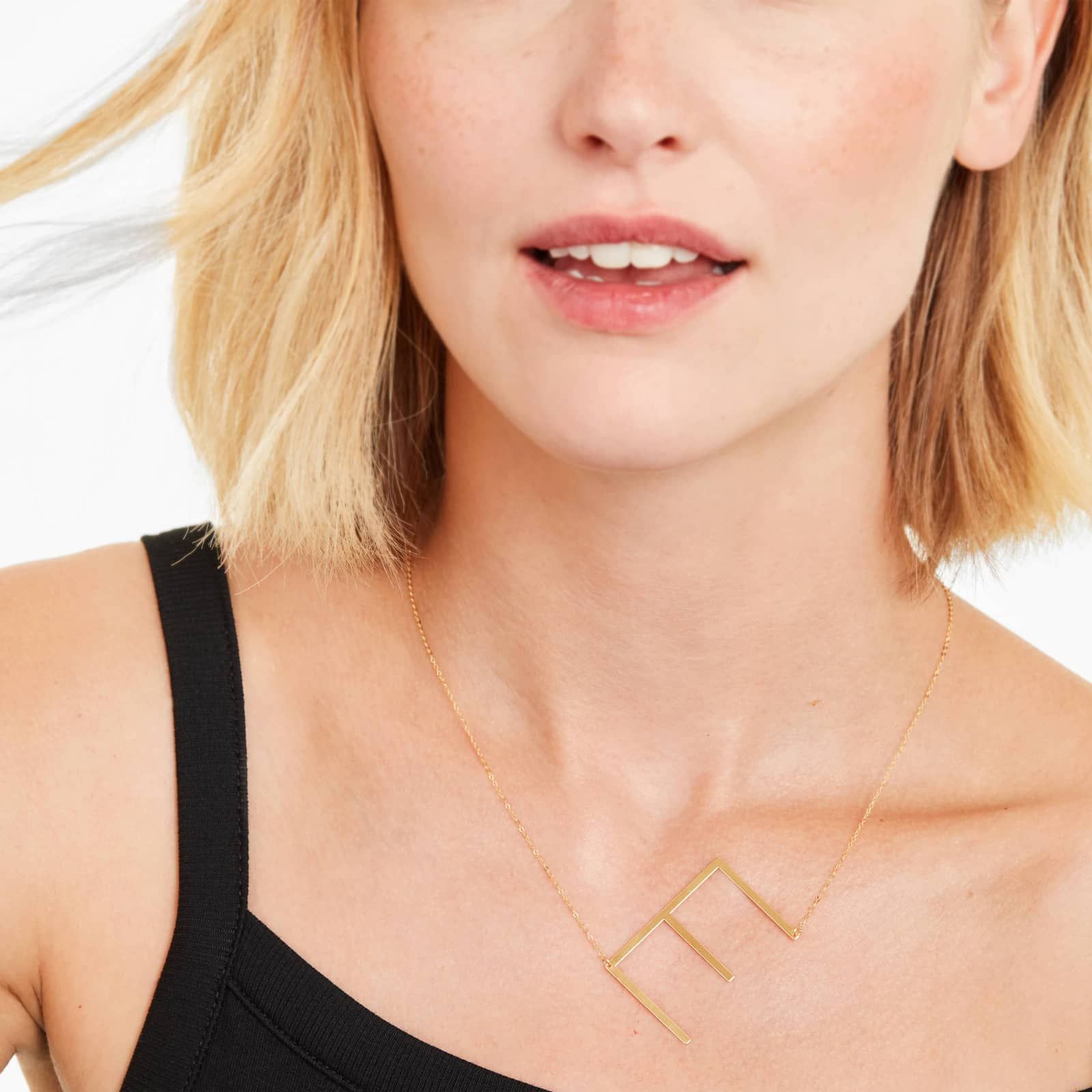 14K Yellow Gold Large Initial E Necklace