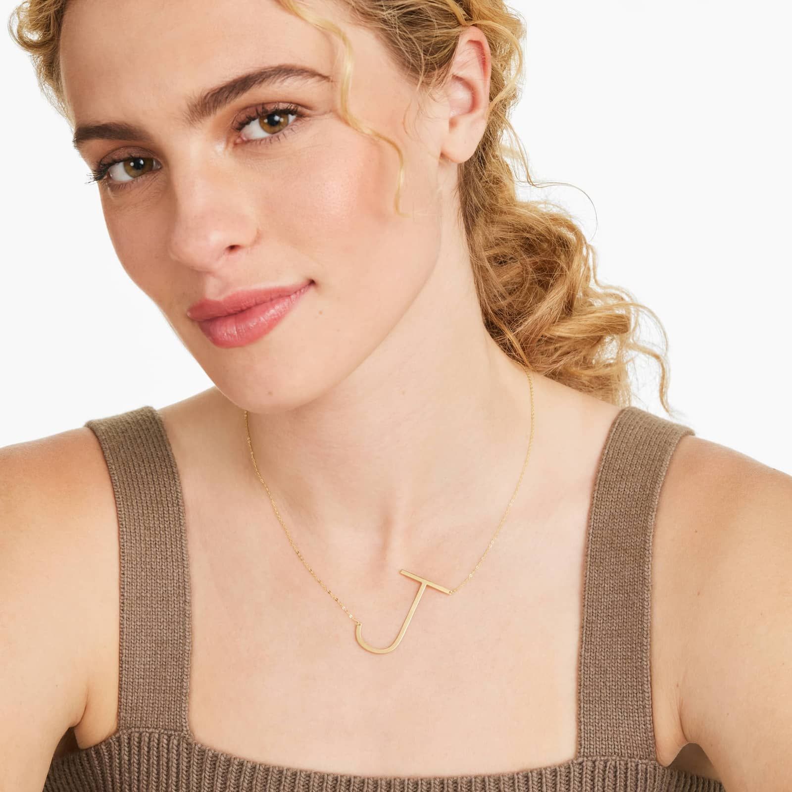 14K Yellow Gold Large Initial J Necklace