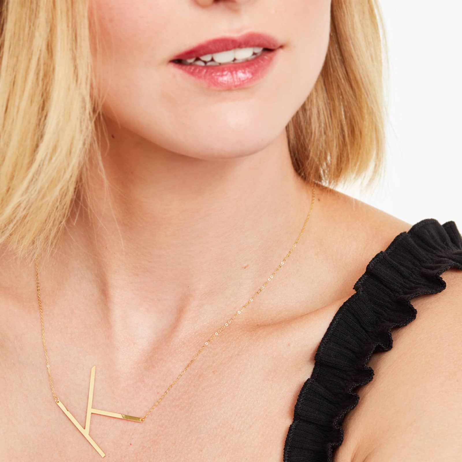 14K Yellow Gold Large Initial K Necklace