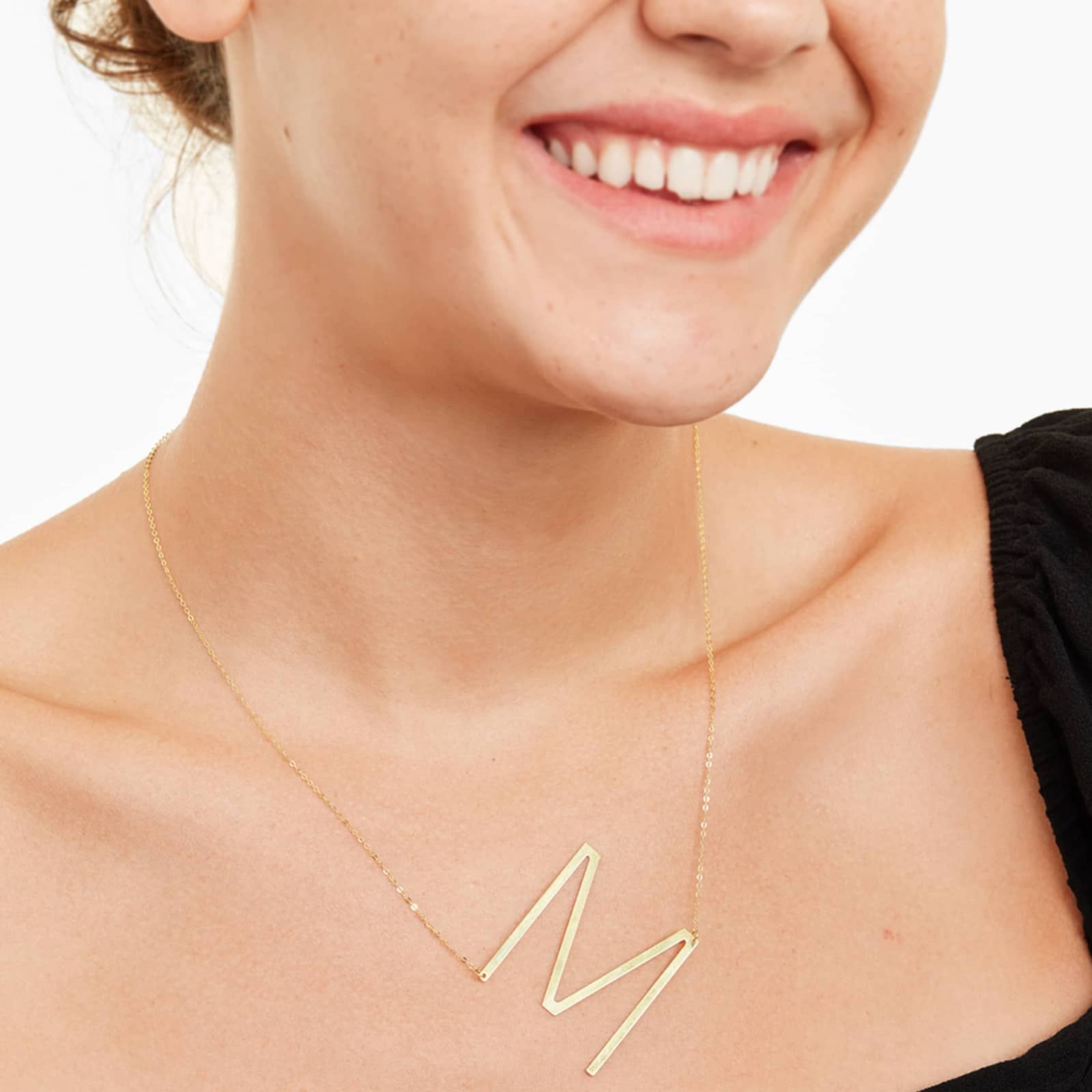 14K Yellow Gold Large Initial M Necklace