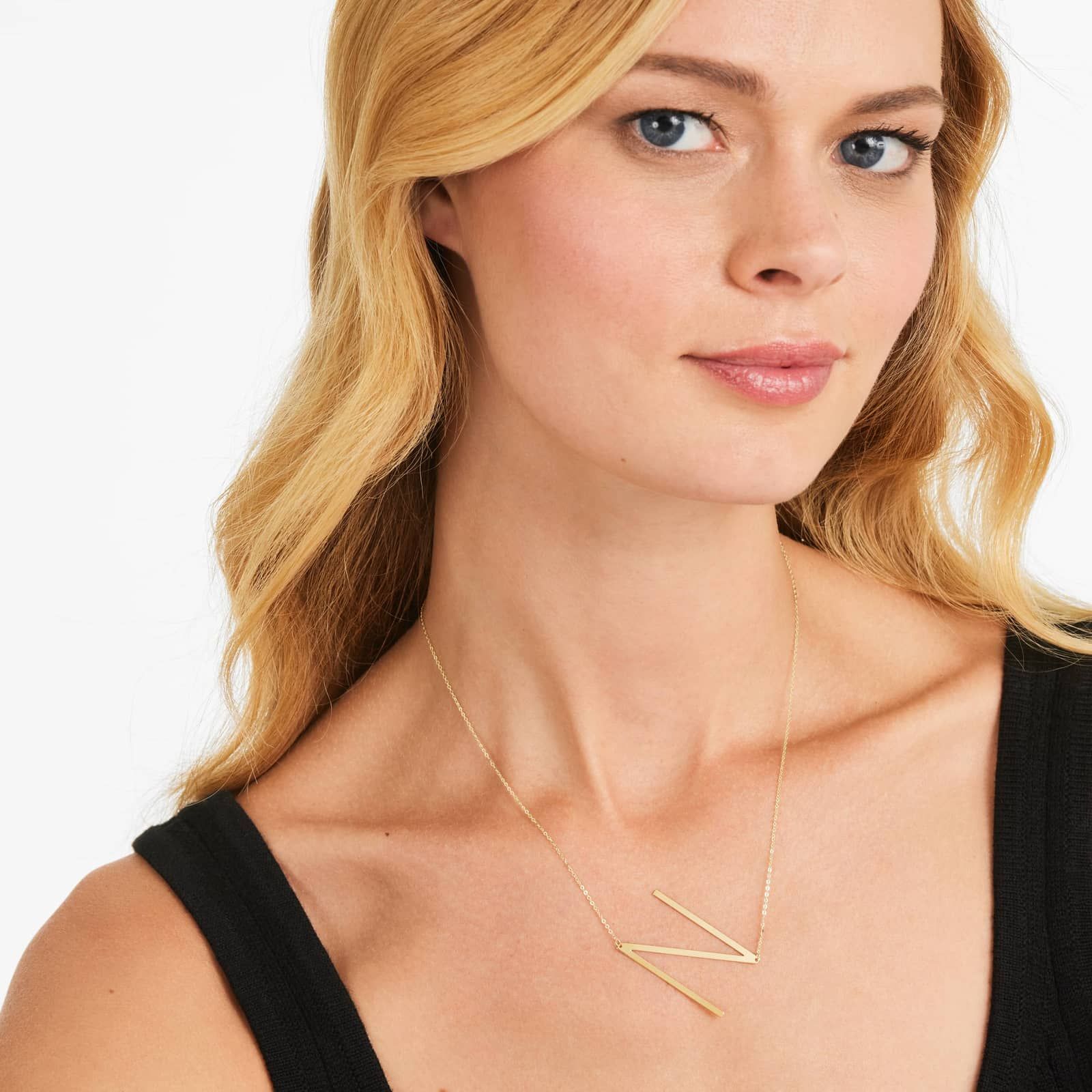 14K Yellow Gold Large Initial N Necklace