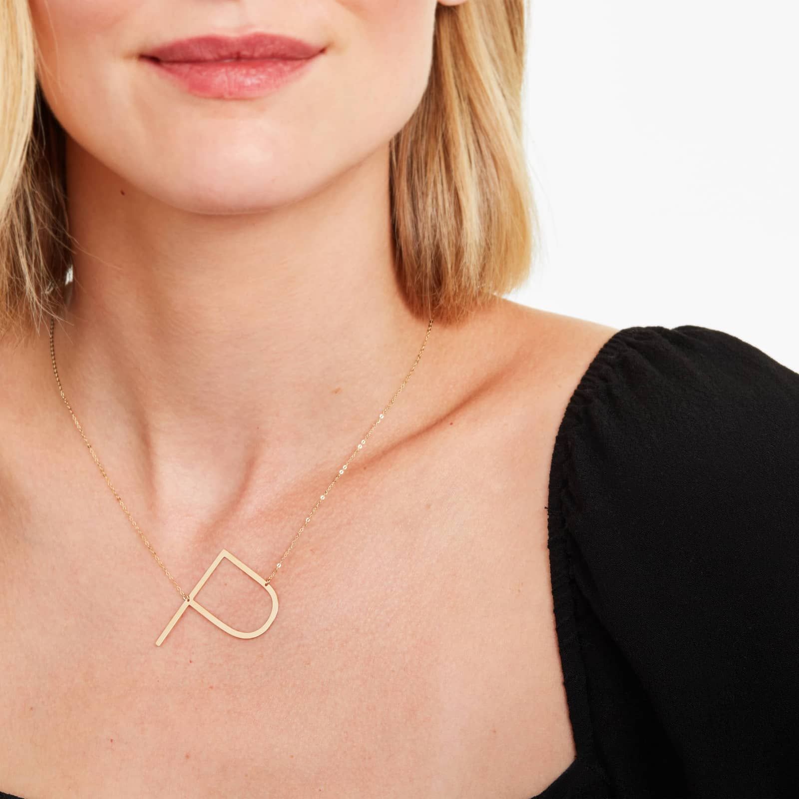 14K Yellow Gold Large Initial P Necklace