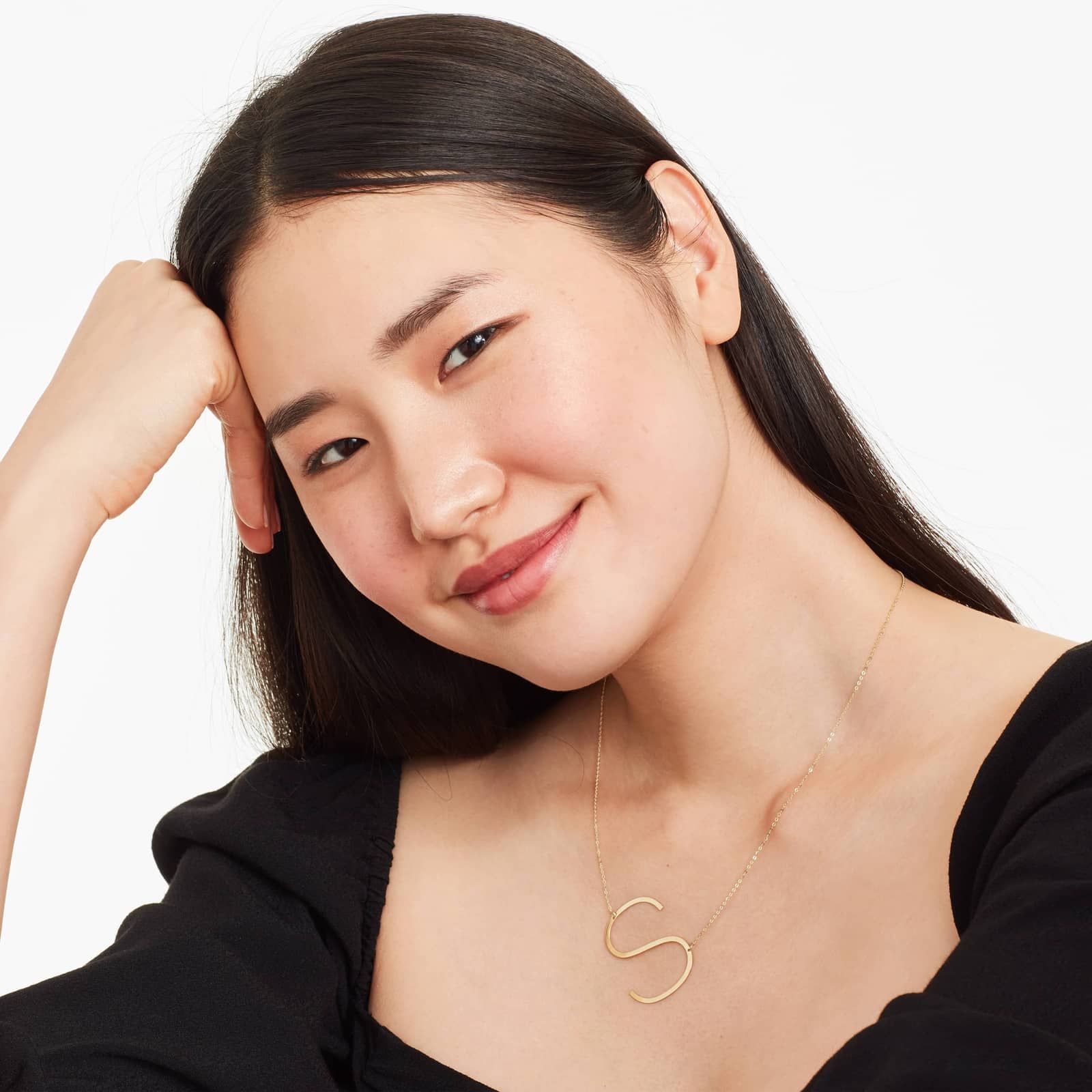 14K Yellow Gold Large Initial S Necklace