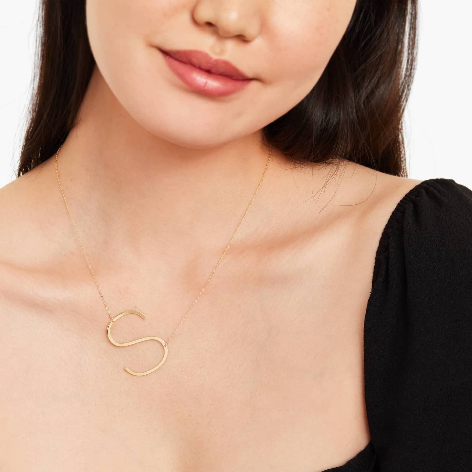 14K Yellow Gold Large Initial S Necklace