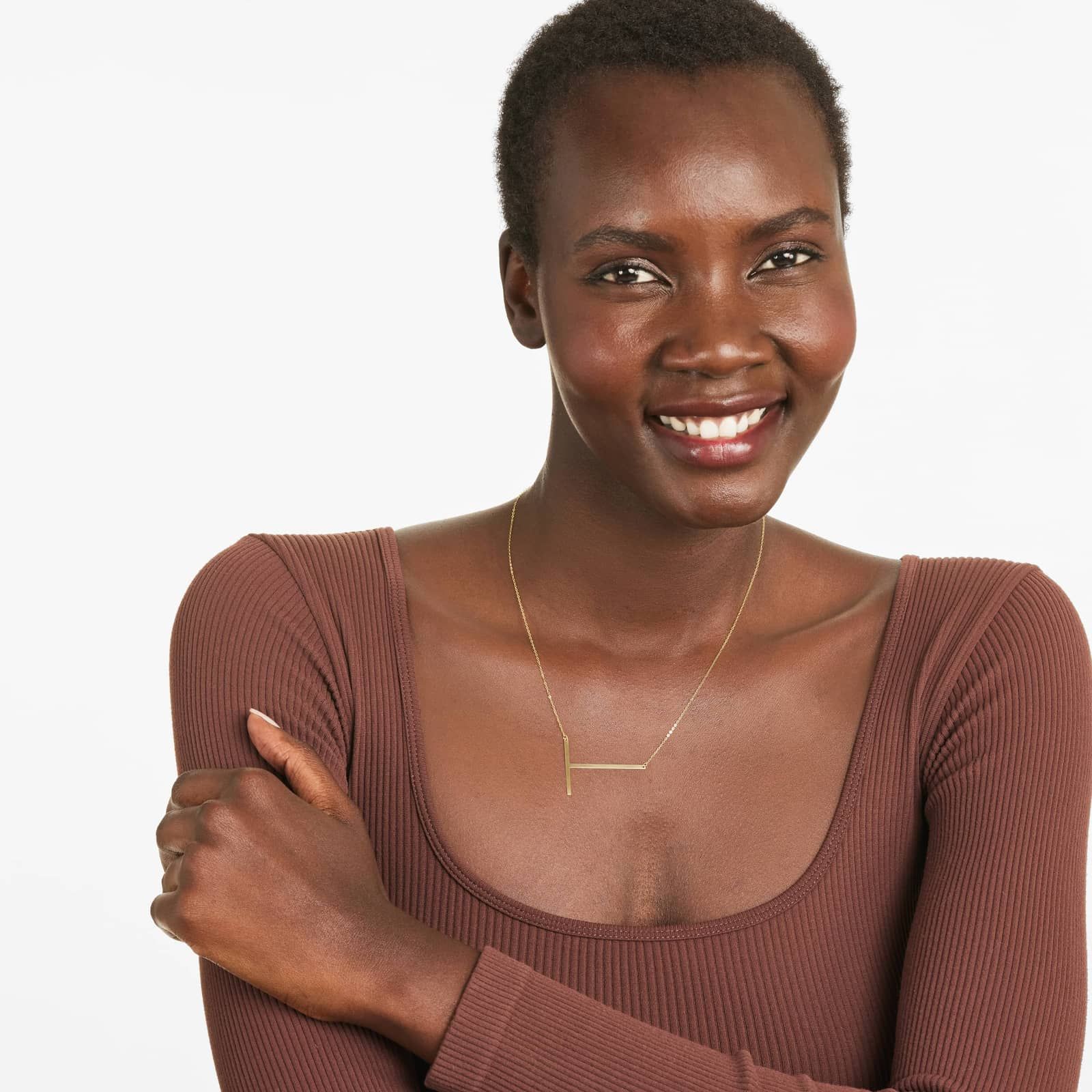 14K Yellow Gold Large Initial T Necklace