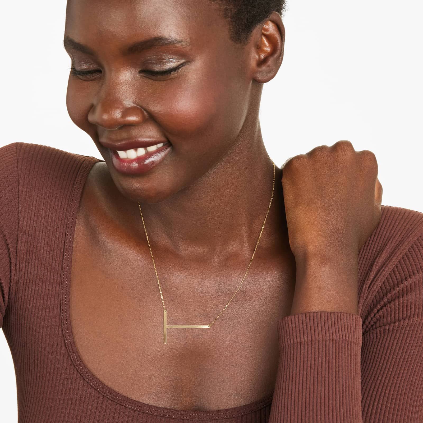 14K Yellow Gold Large Initial T Necklace