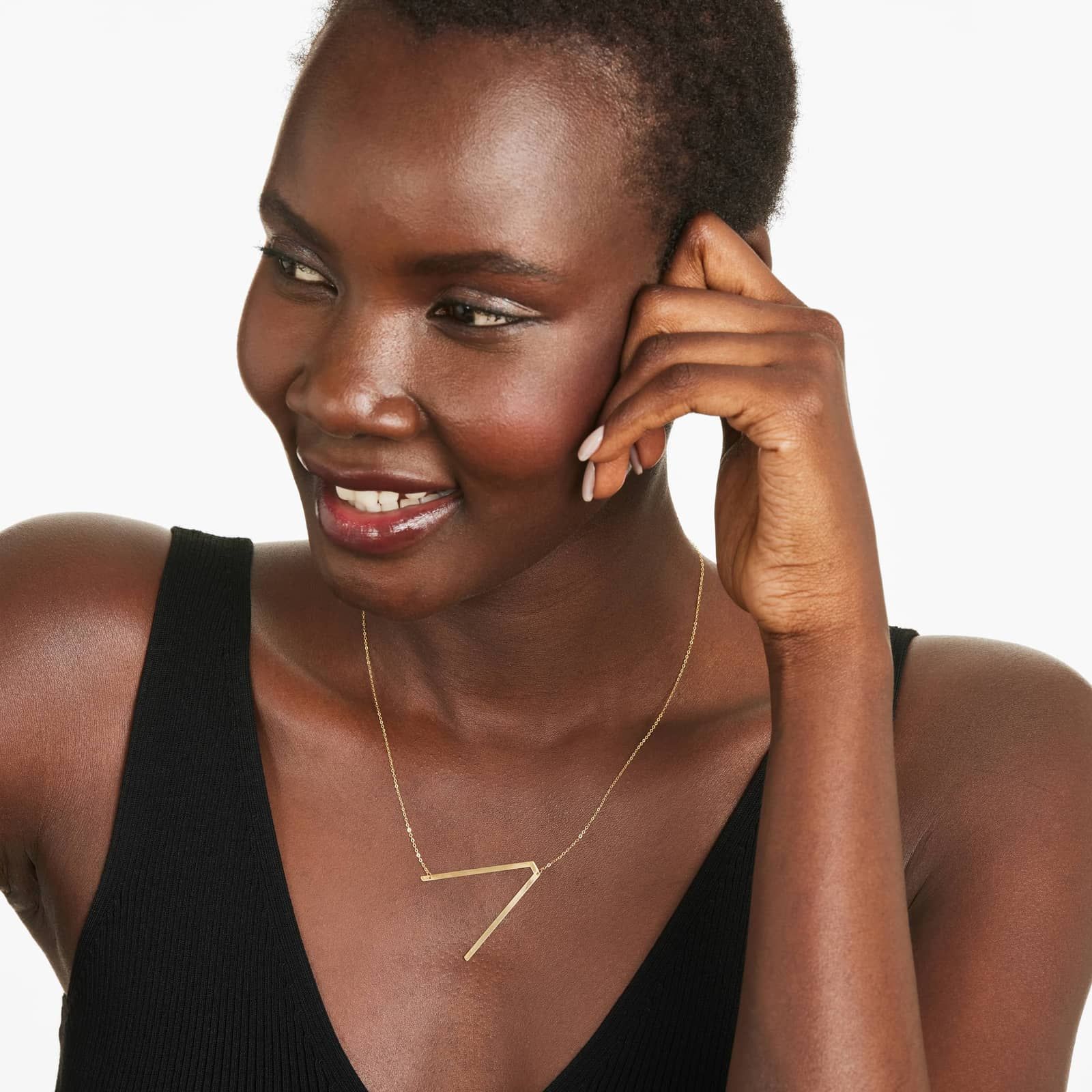 14K Yellow Gold Large Initial V Necklace