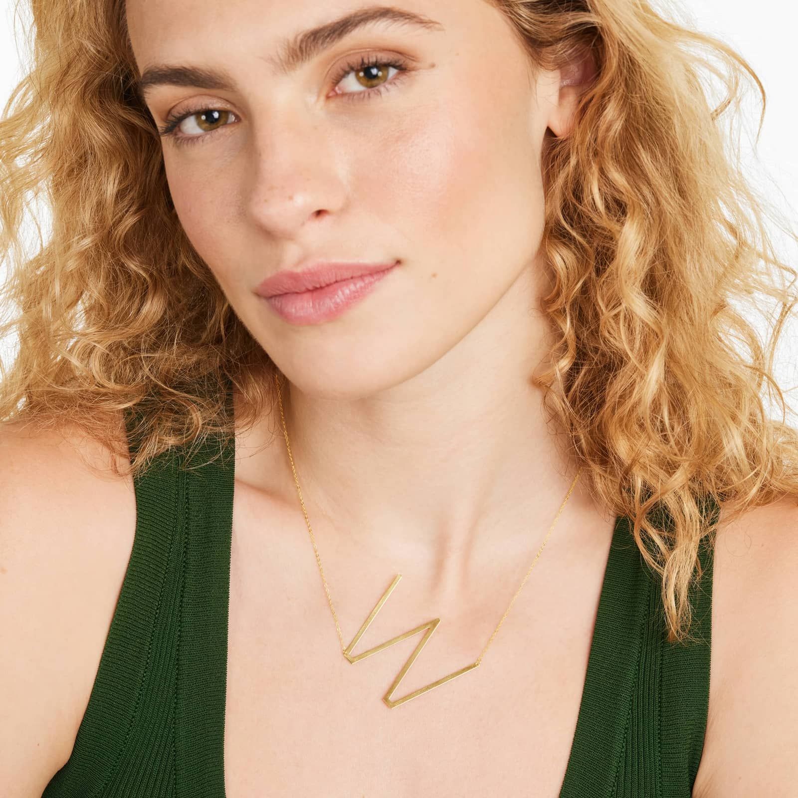 14K Yellow Gold Large Initial W Necklace