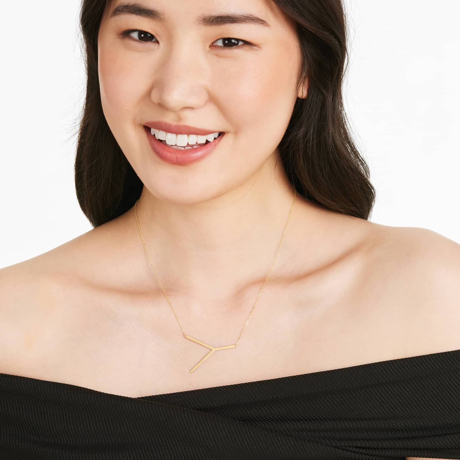 14K Yellow Gold Large Initial Y Necklace