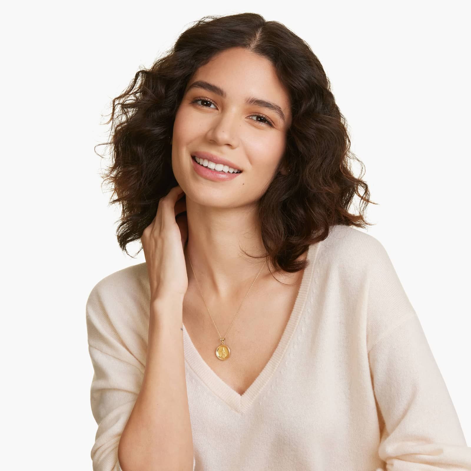 14K Yellow Gold Golden Hour Virgin Mary Medallion