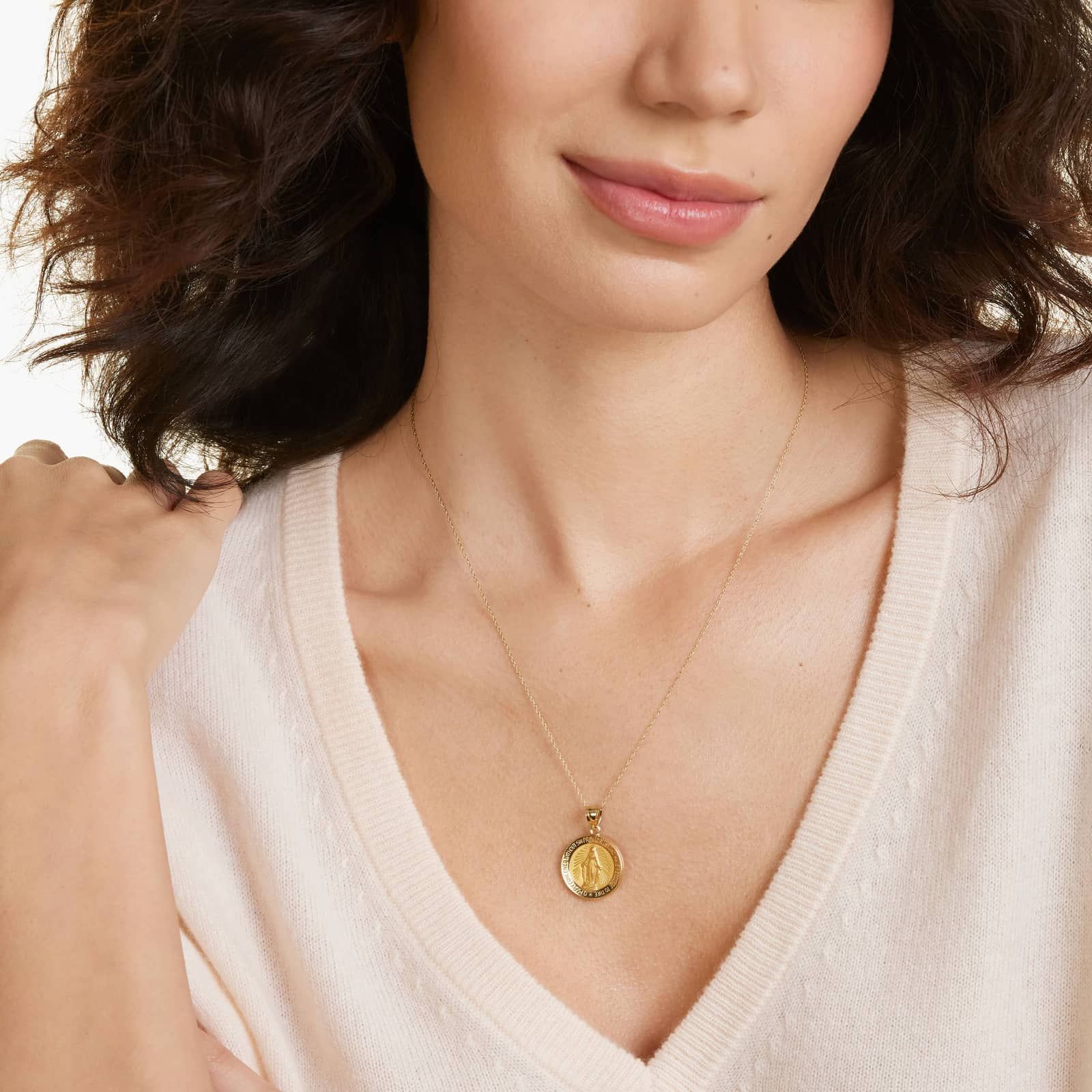 14K Yellow Gold Golden Hour Virgin Mary Medallion