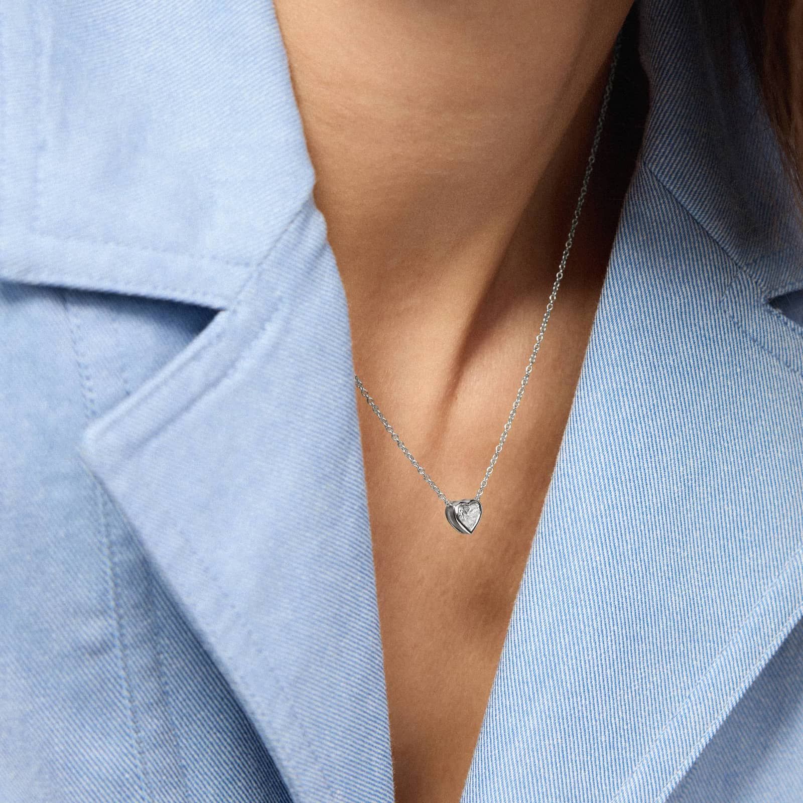 Heart Diamond Pendant Bezel Necklace in 14K White Gold