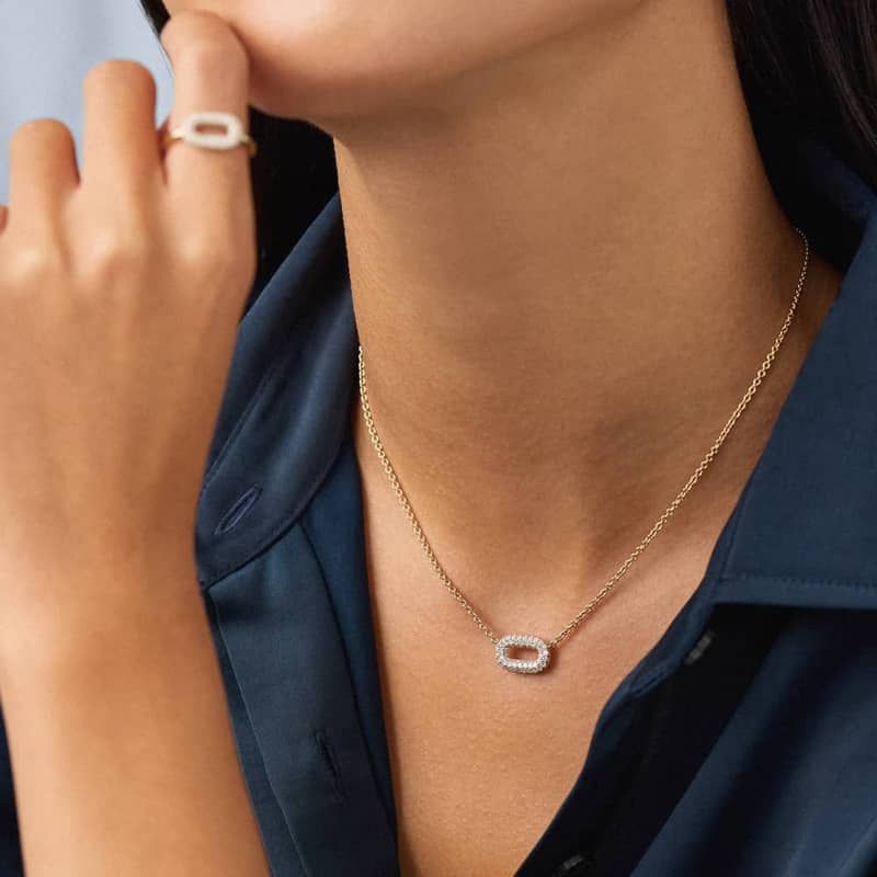 Ellipse Pendant in 14K Yellow Gold with Diamonds
