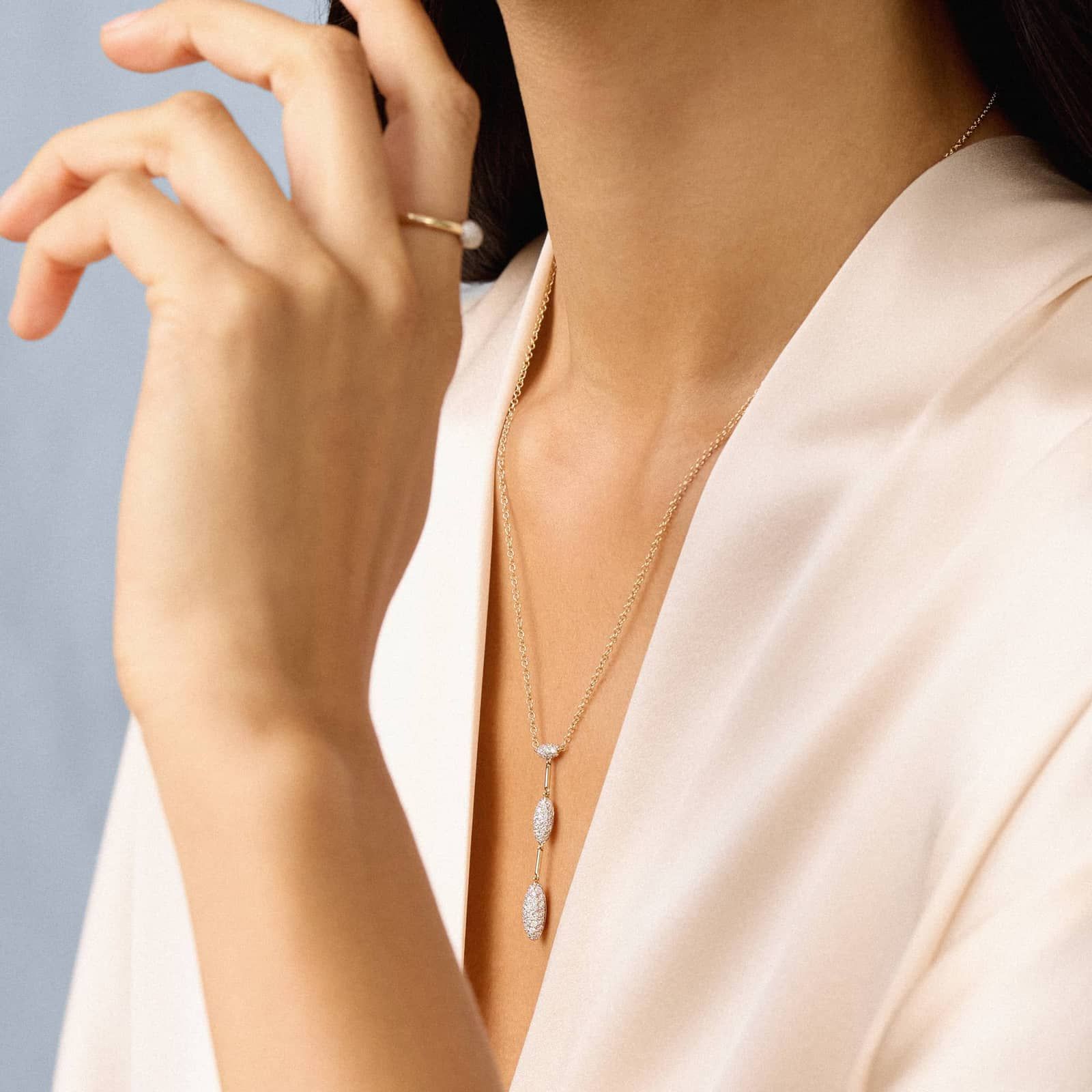 Modern Pave Drop Necklace in 14K Yellow Gold With Diamonds