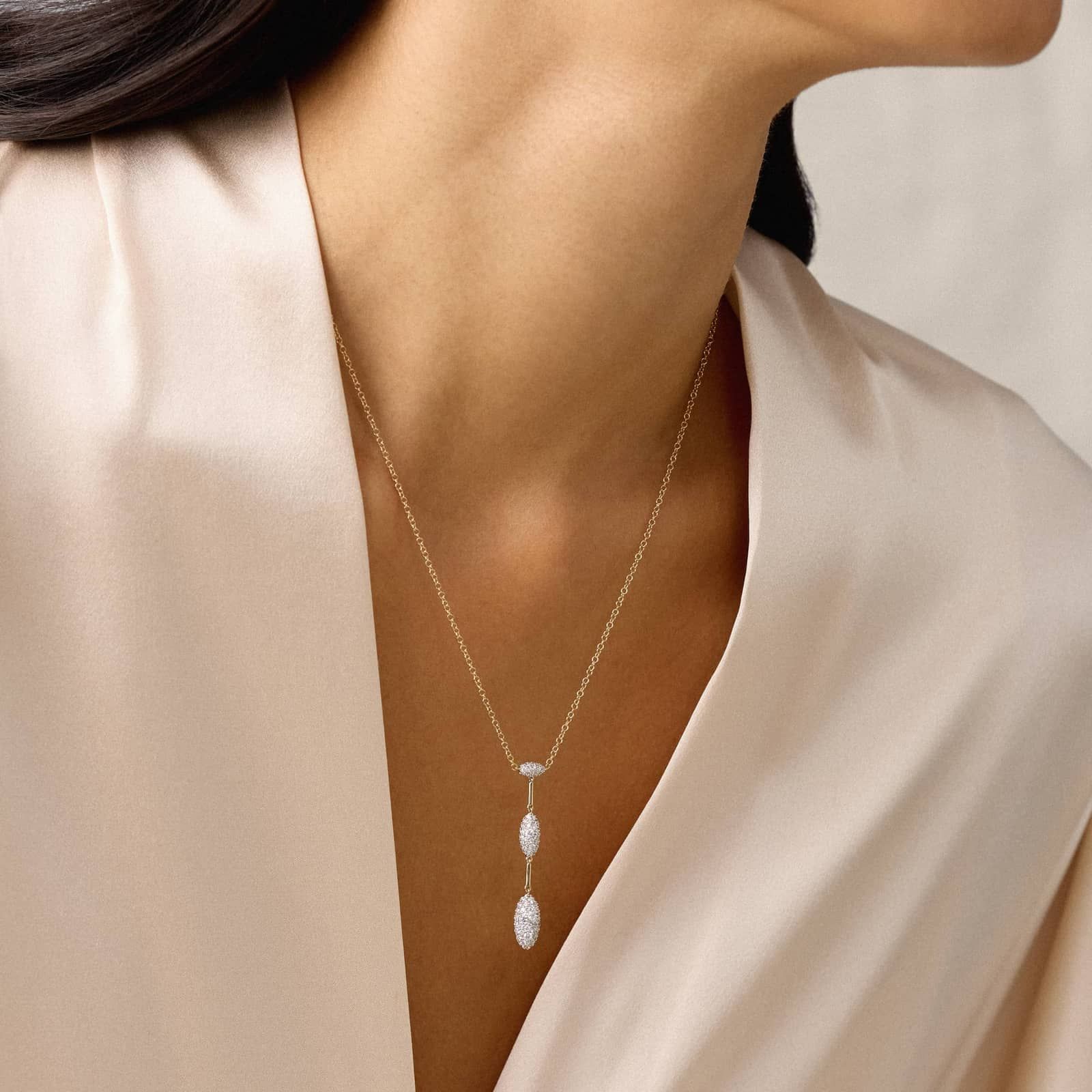 Modern Pave Drop Necklace in 14K Yellow Gold With Diamonds