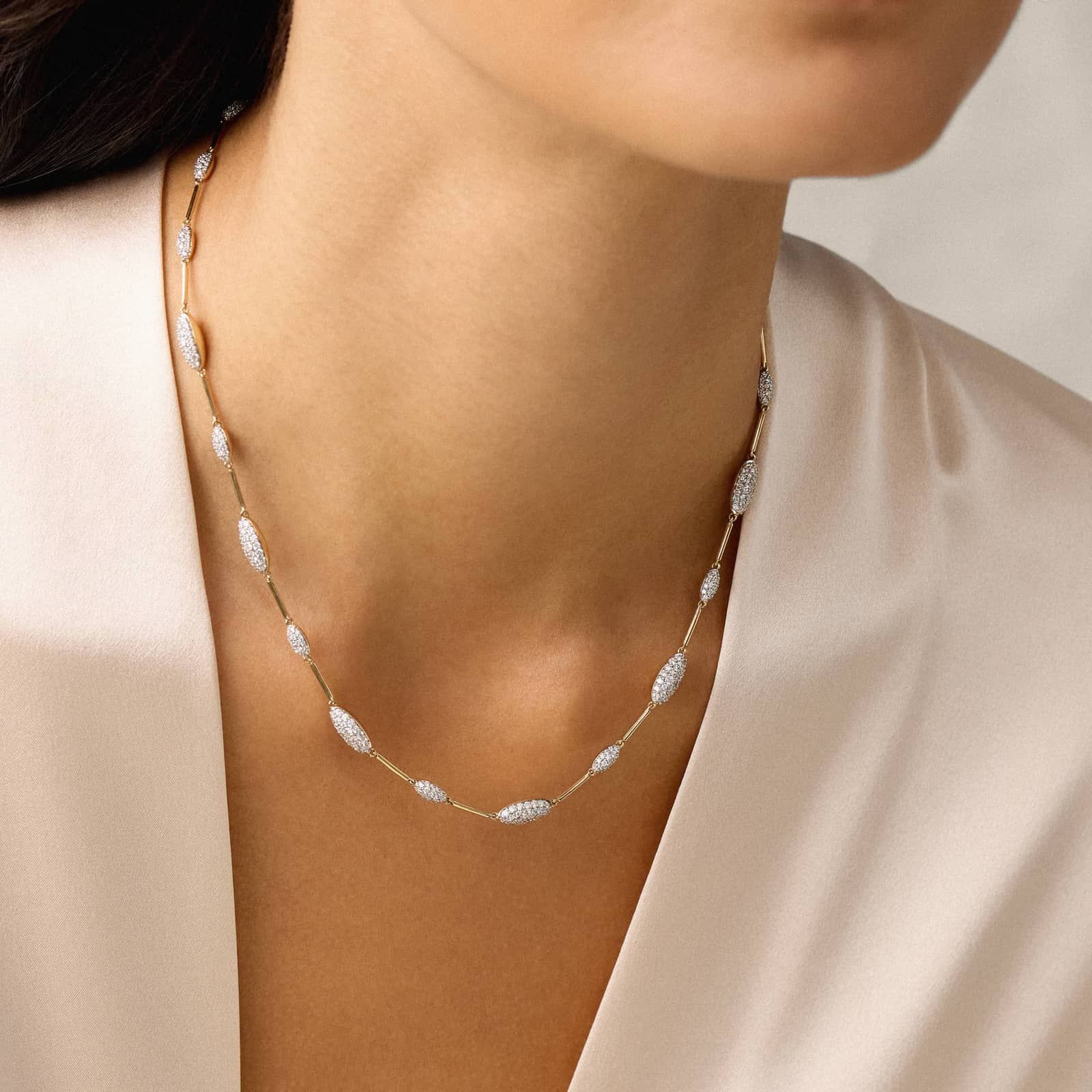 Modern Pave Full Station Necklace in 14K Yellow Gold With Diamonds