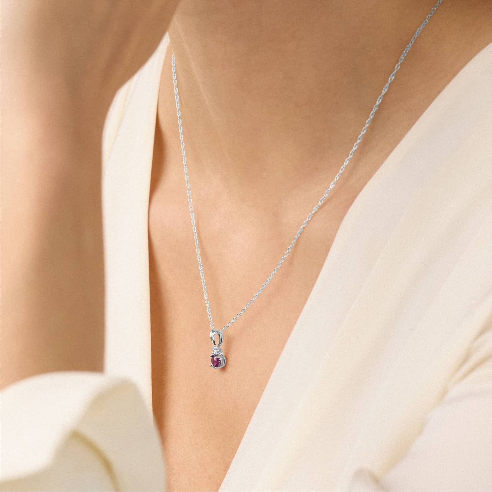 Amethyst Necklace with Diamond Accent in 14K White Gold (1/50 ct. tw.)