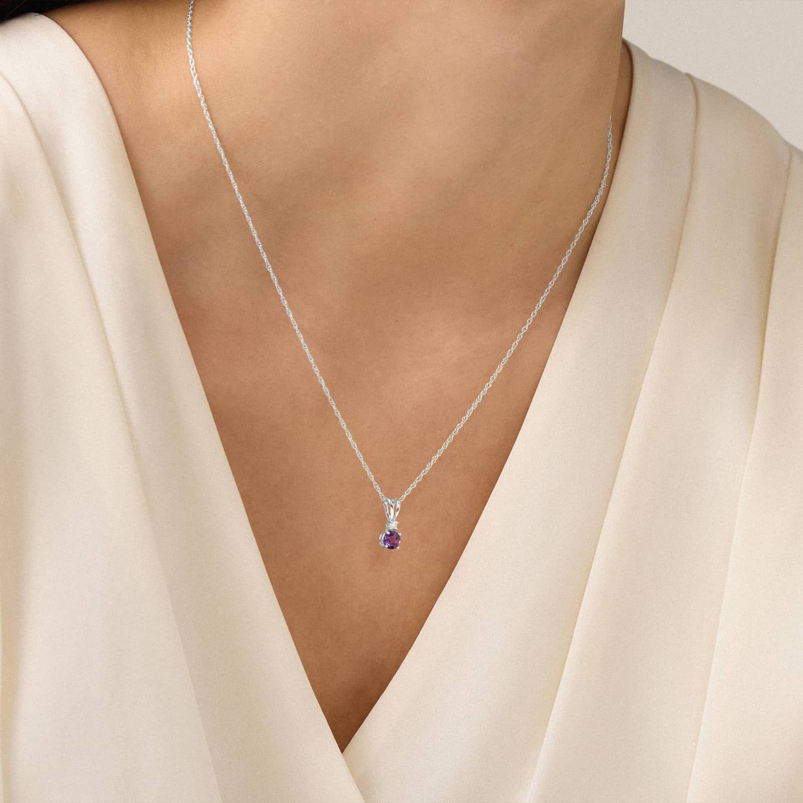 Amethyst Necklace with Diamond Accent in 14K White Gold (1/50 ct. tw.)
