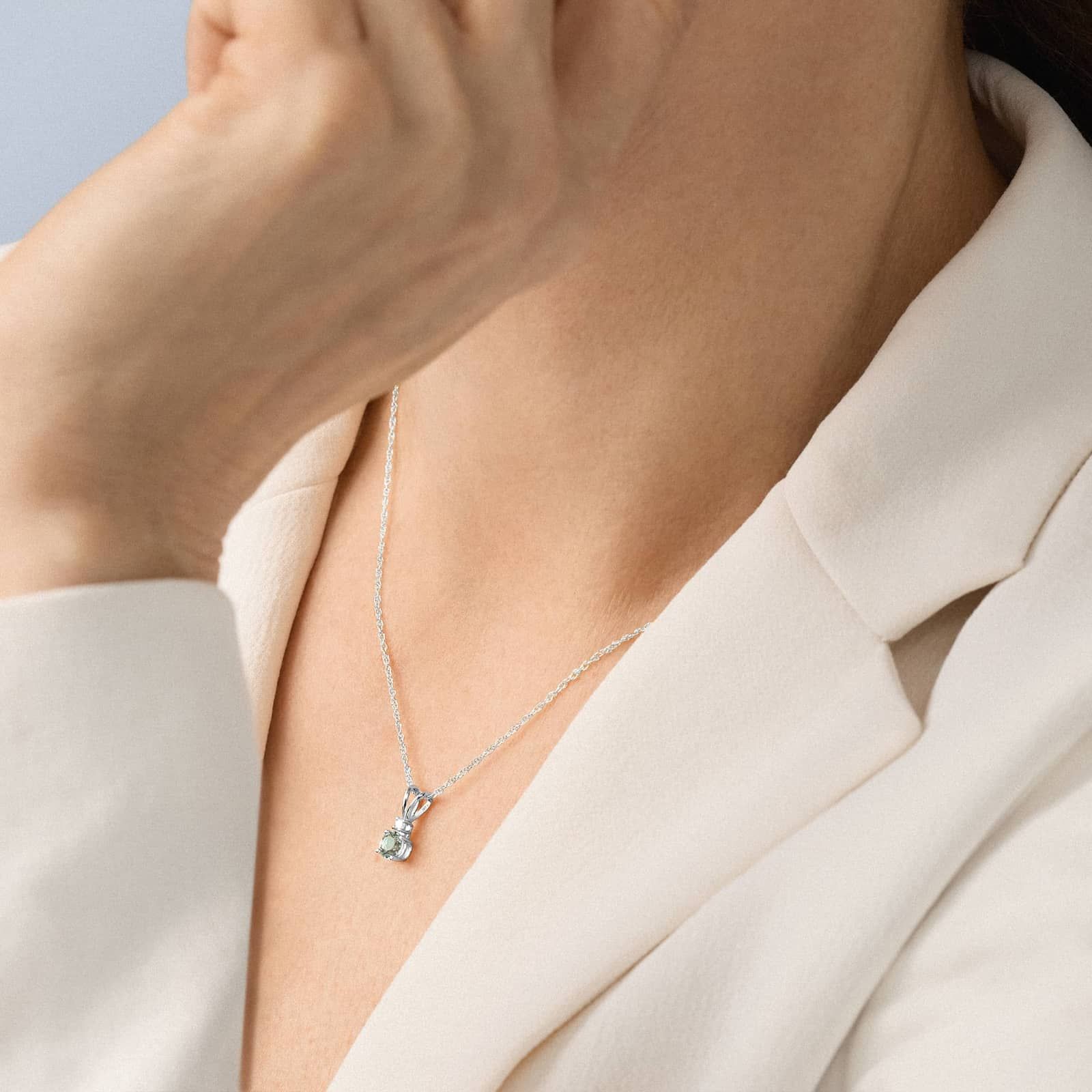 Aquamarine Necklace Diamond Accent in 14K White Gold (1/50 ct. tw.)