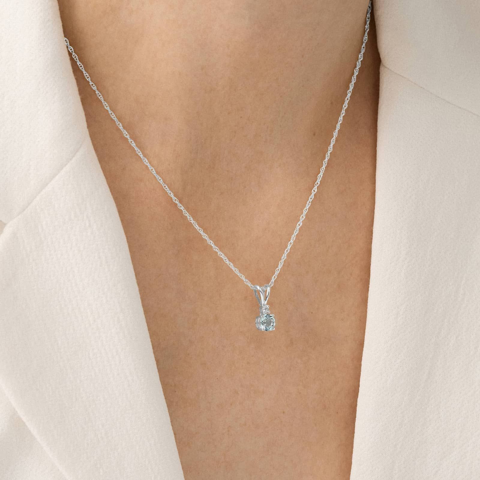 Aquamarine Necklace Diamond Accent in 14K White Gold (1/50 ct. tw.)