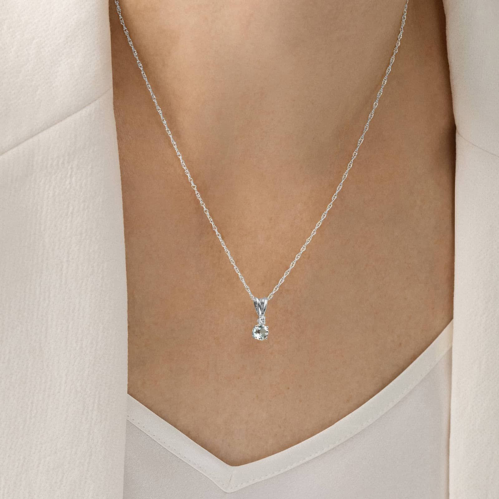 White Topaz Necklace Diamond Accent in 14K White Gold (1/50 ct. tw.)