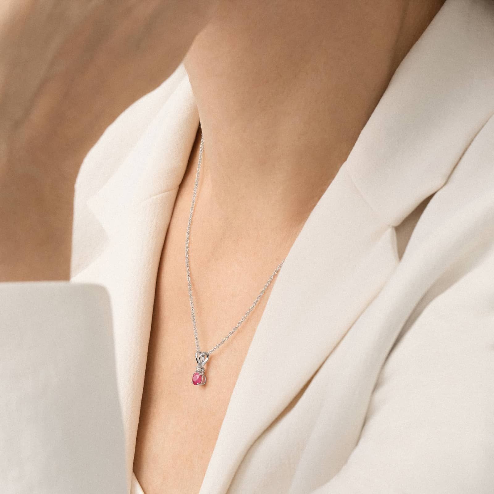 Ruby Necklace with Diamond Accent in 14K White Gold (1/50 ct. tw.)
