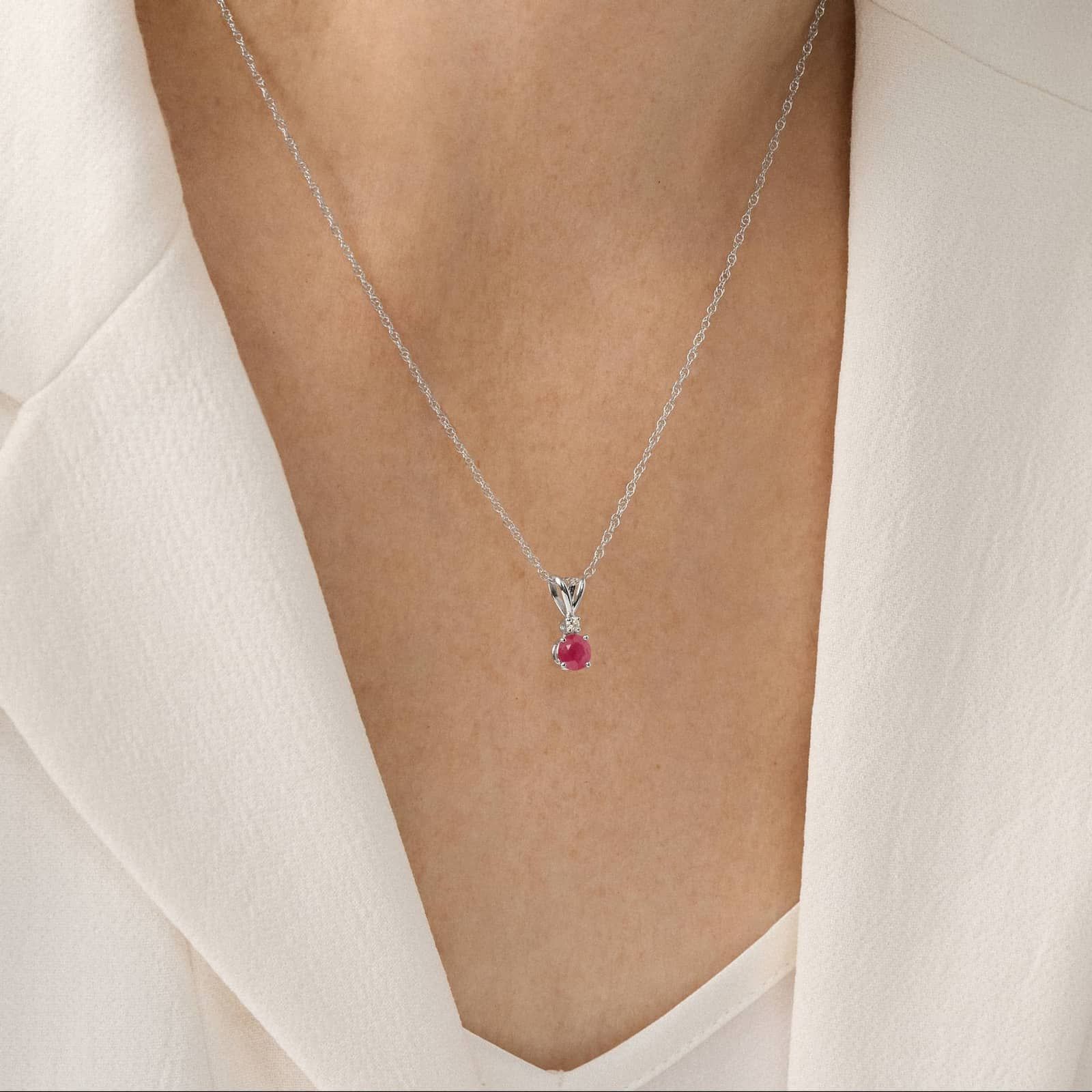 Ruby Necklace with Diamond Accent in 14K White Gold (1/50 ct. tw.)