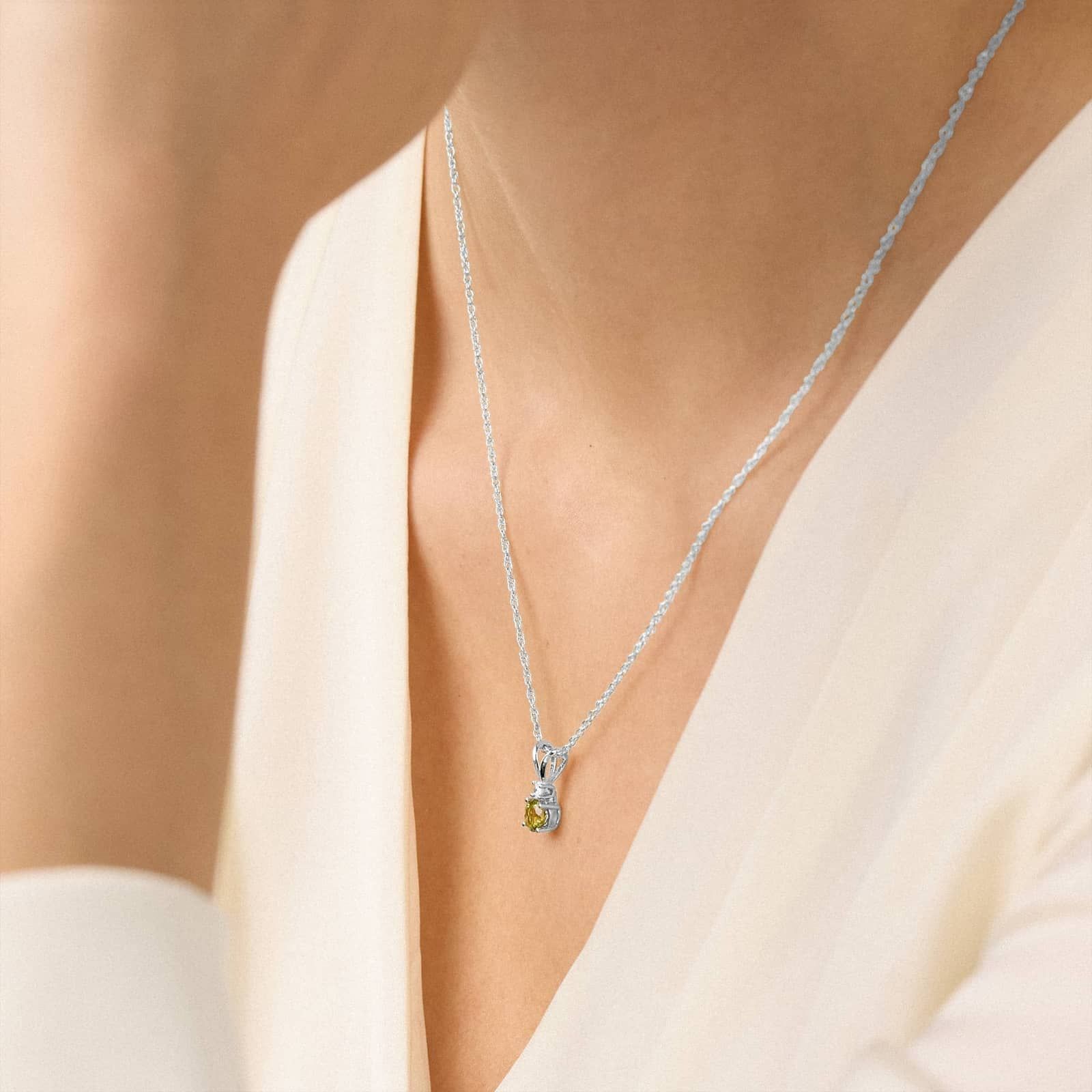 Peridot Necklace with Diamond Accent in 14K White Gold (1/50 ct. tw.)