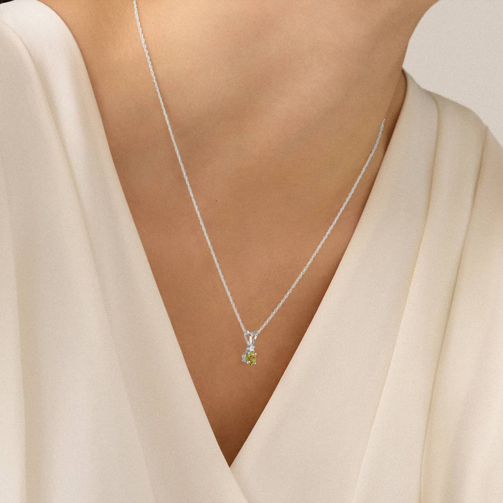 Peridot Necklace with Diamond Accent in 14K White Gold (1/50 ct. tw.)
