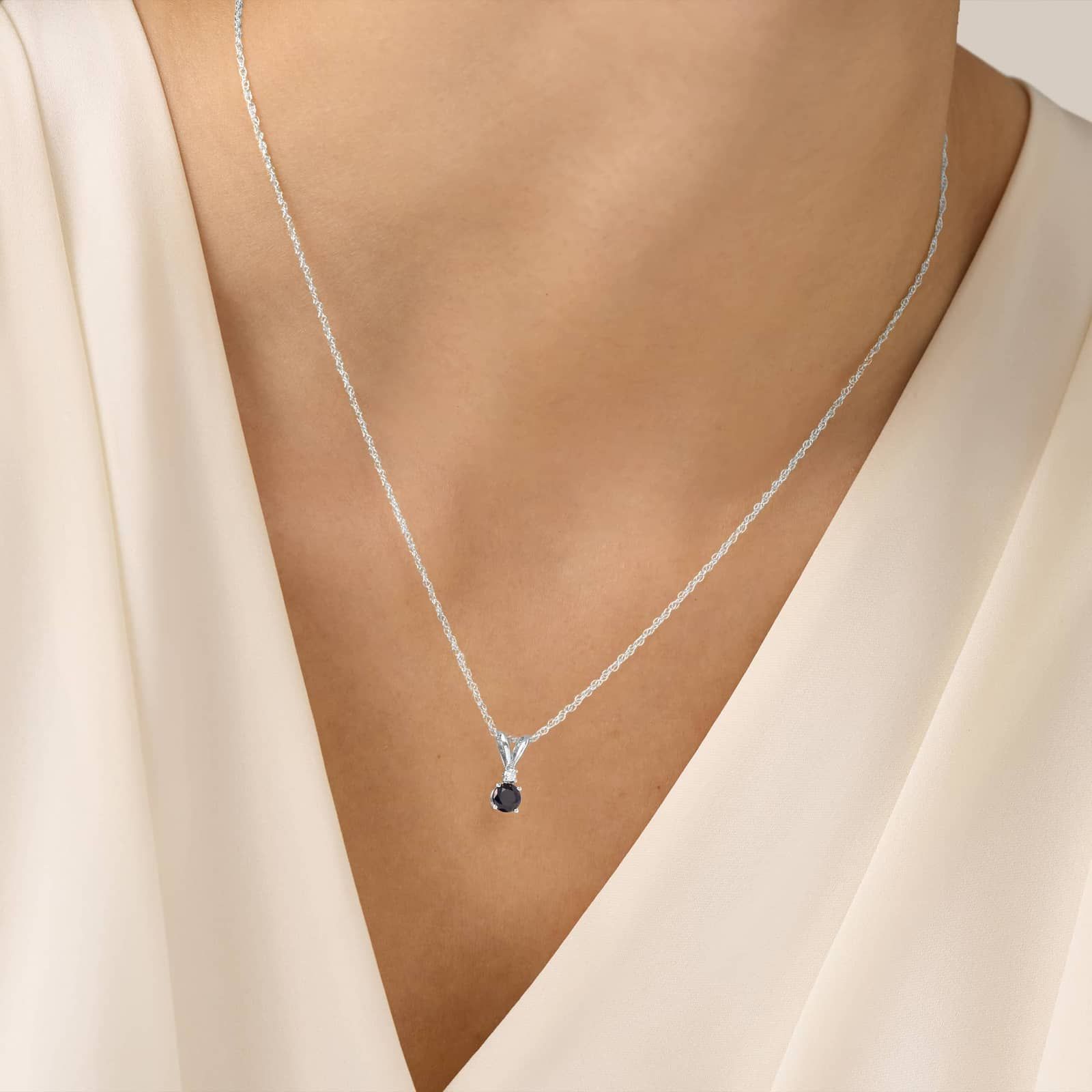 Blue Sapphire Necklace Diamond Accent in 14K White Gold (1/50 ct. tw.)