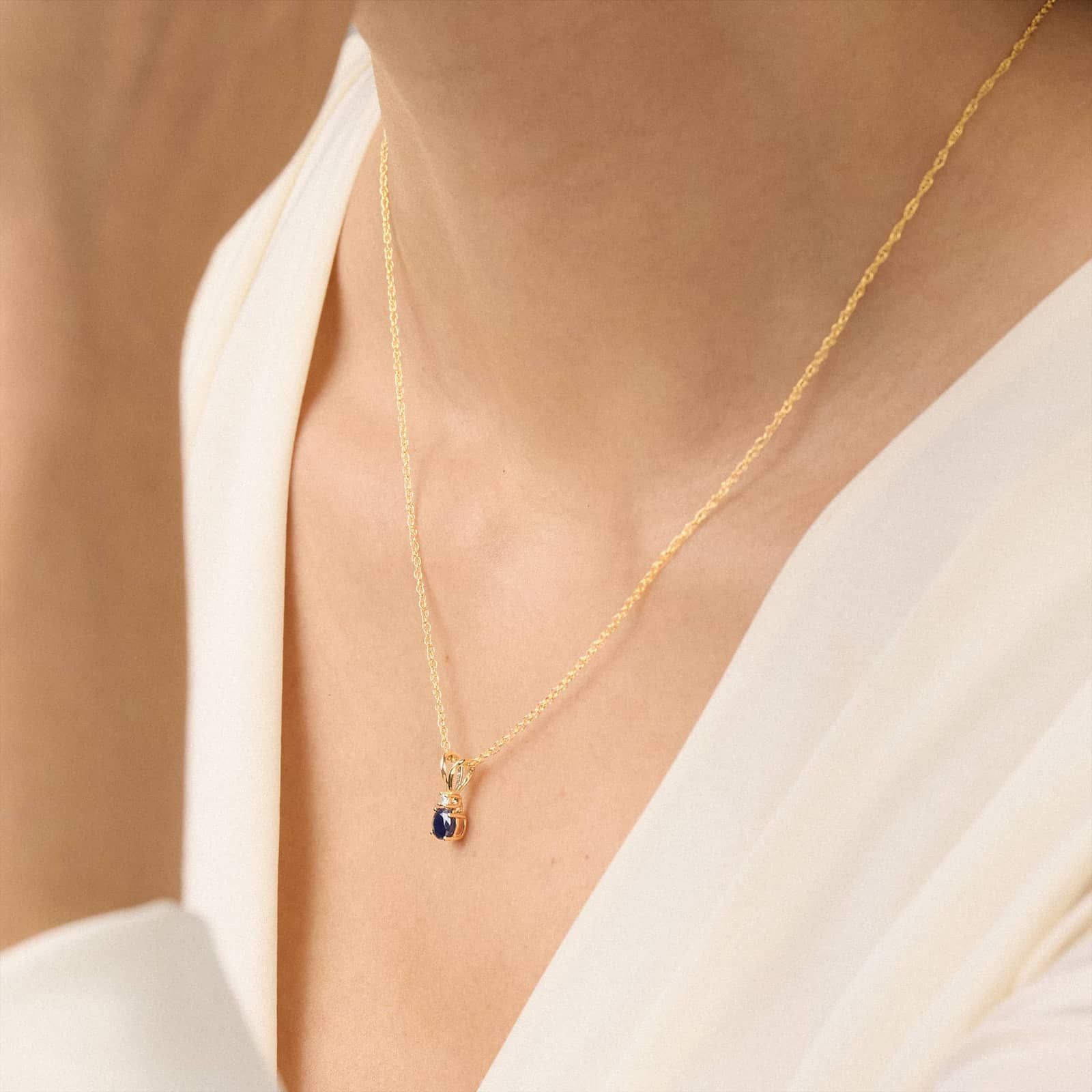 Blue Sapphire Necklace Diamond Accent in 14K Yellow Gold (1/50 ct. tw.)