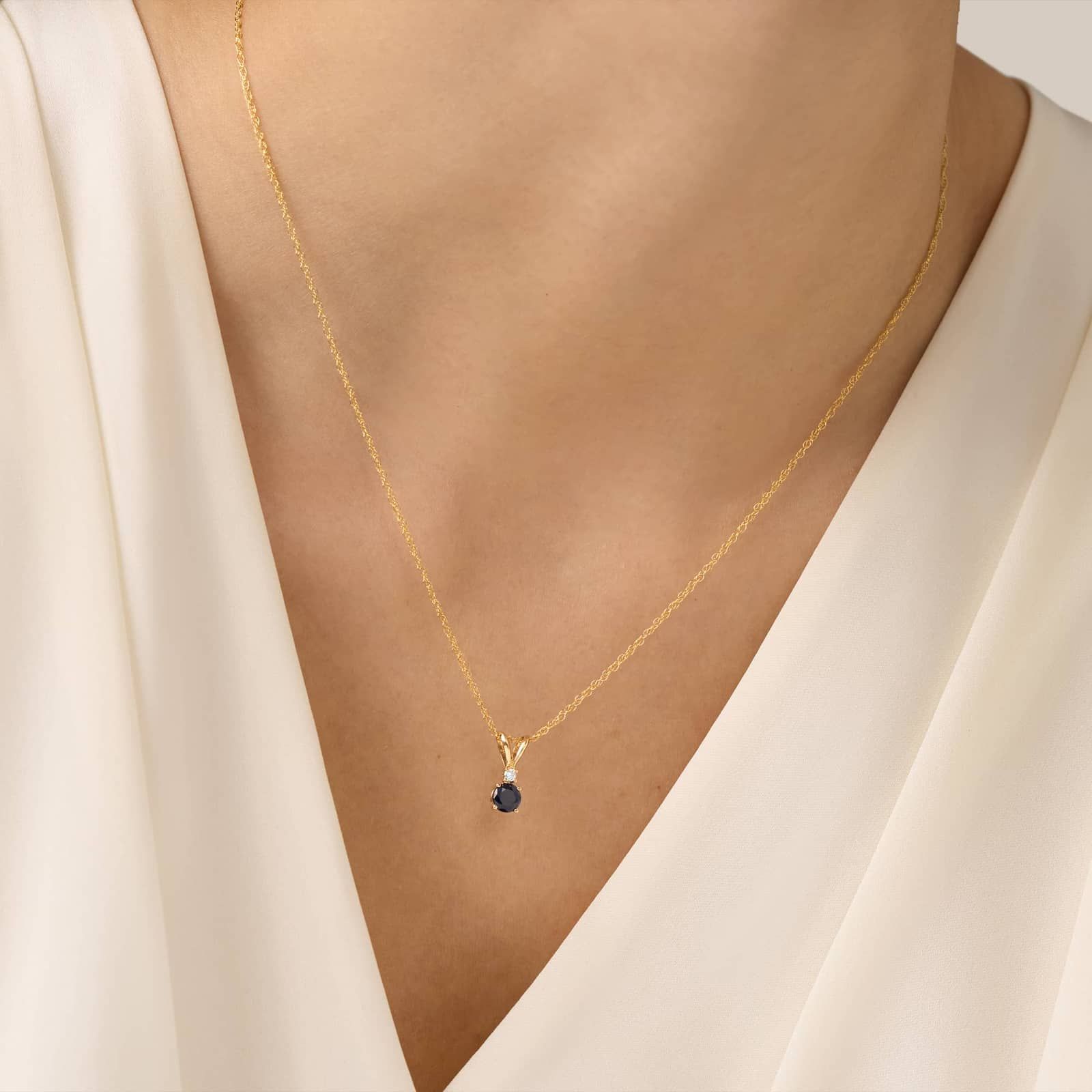 Blue Sapphire Necklace Diamond Accent in 14K Yellow Gold (1/50 ct. tw.)